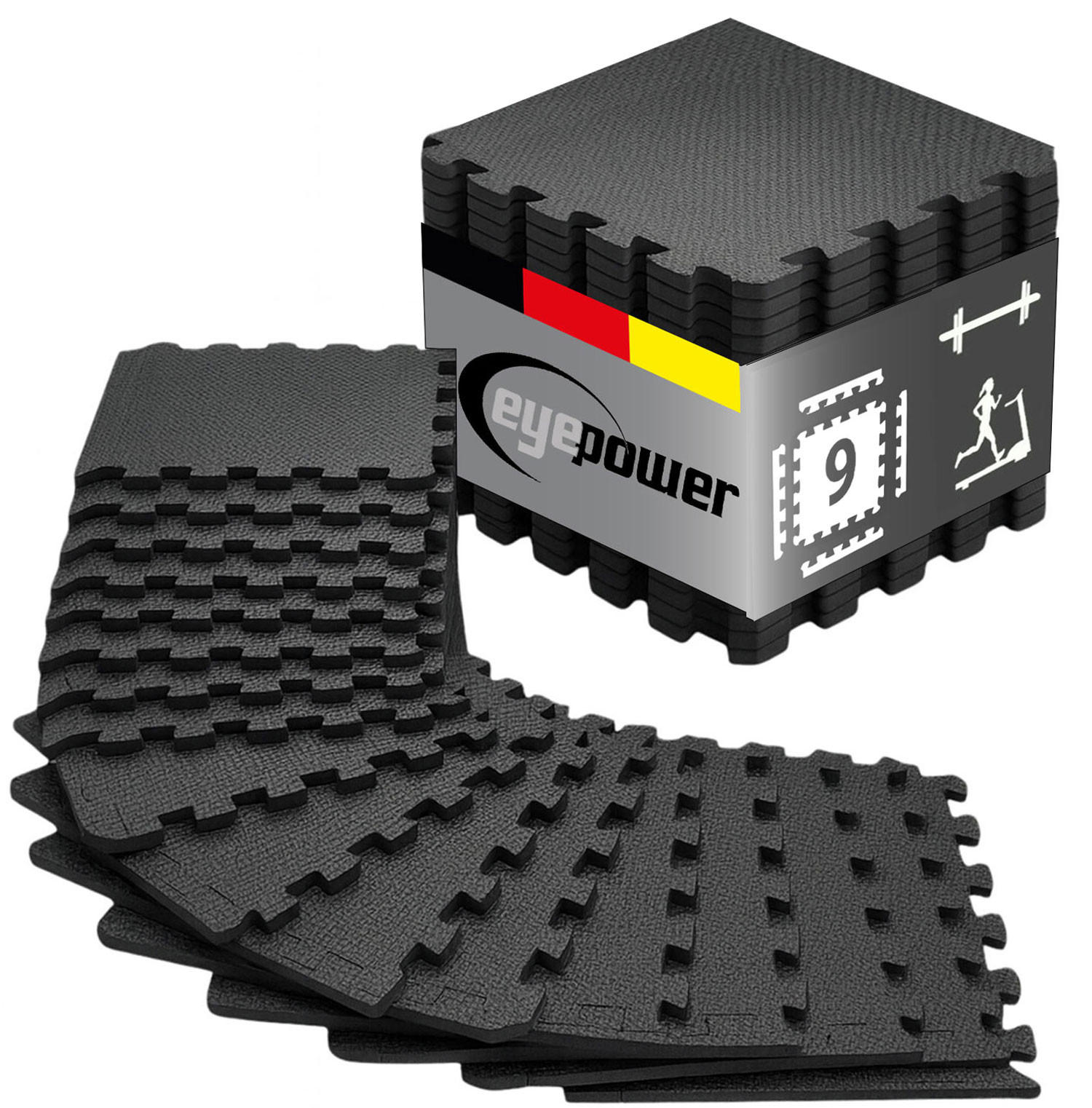 BODENSCHUTZMATTE 30x30x1 cm, Schwarz, 9er Set - Schwarz, Kunststoff (30/30cm) - eyepower
