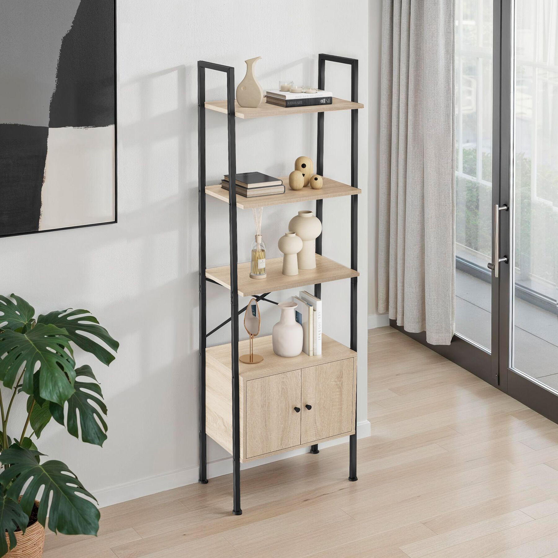 Thumbnail - tectake Leiterregal, Natur, Holzwerkstoff, Beton Optik, Rechteckig, 34x173x57.5 cm, Wohnzimmer, Regale, Bücherregale