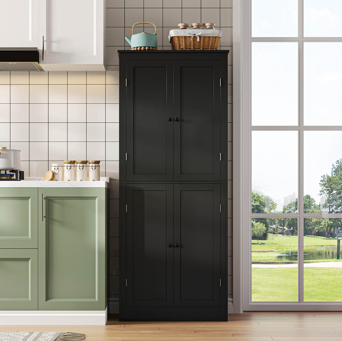 ANRICHTE Küchenschrank 75/40/182 cm aus MDF mit vielseitigem Stauraum Schwarz - Schwarz, Holzwerkstoff (75/180/40cm) - Modenvie