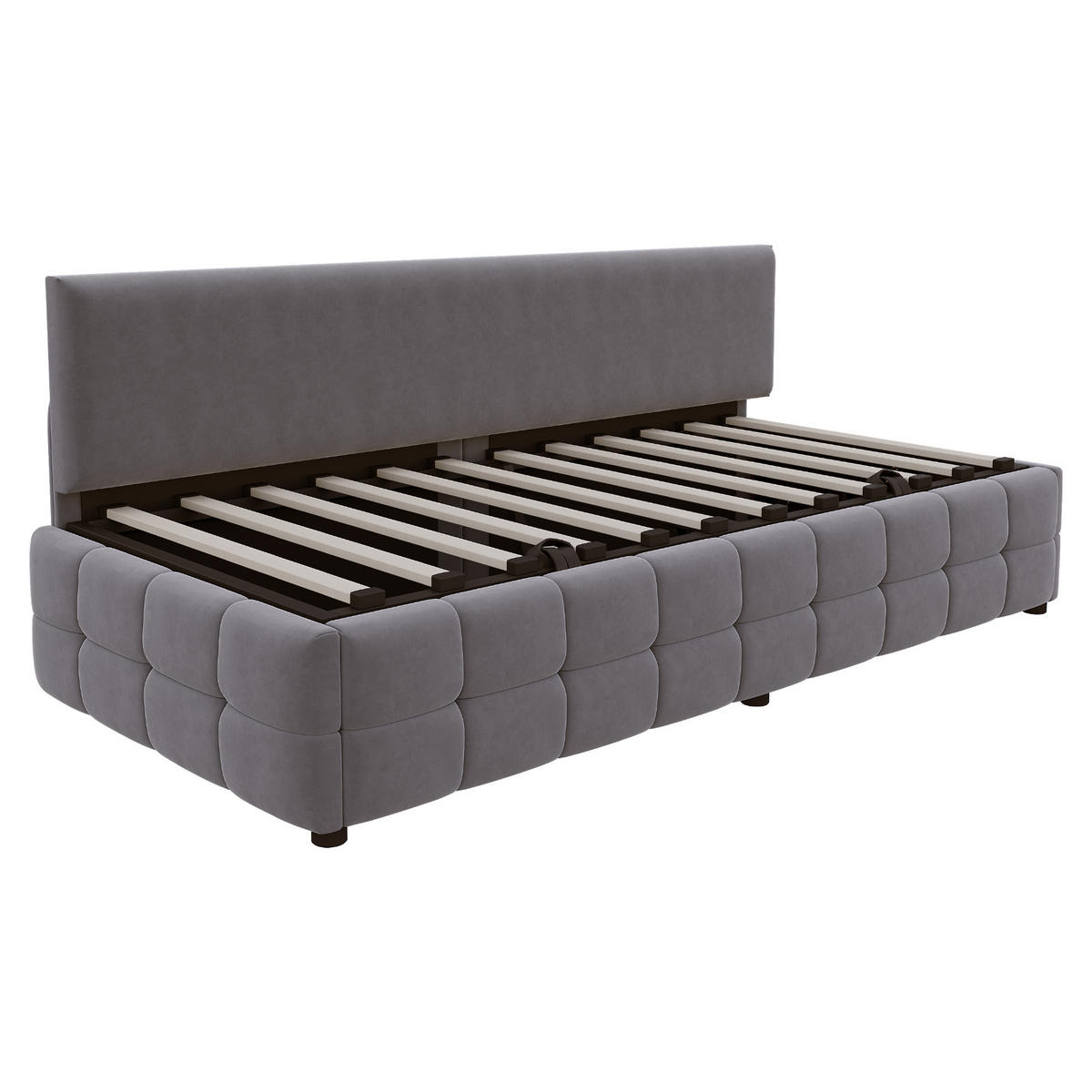SCHLAFSOFA 90/200 cm in Dunkelgrau Samt mit Bettkasten - Dunkelgrau, Holzwerkstoff/Textil (90/200cm) - WISHDOR