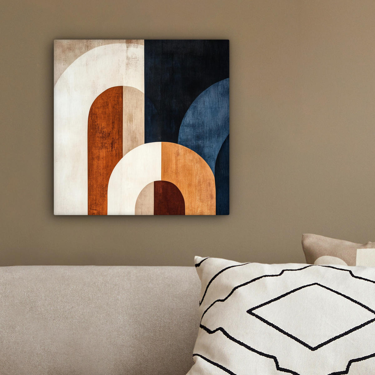LEINWANDBILD Abstrakt - Formen - Dunkelblau 20x20 cm - Cognac, Textil (20/20cm) - MuchoWow