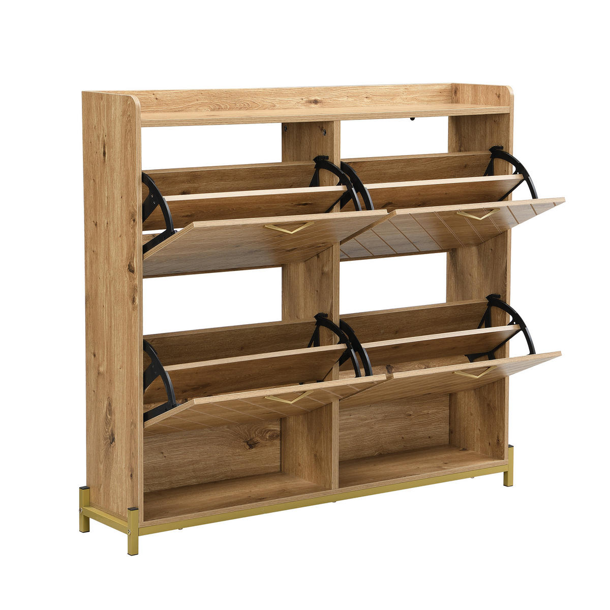 SCHUHREGAL 108 cm Holzoptik mit 4 Klappfächern & Metallfüßen für Flur - Eichefarben, Holzwerkstoff (108.5/100/24cm) - Urban Meuble