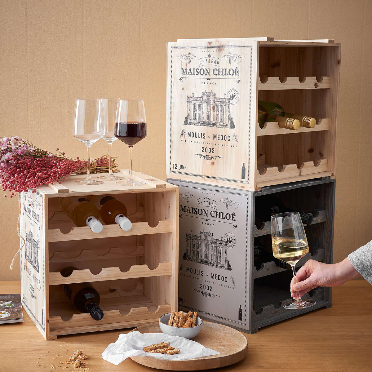 WEINREGAL Vinothek - Beige, Holz (32/39/36cm) - BUTLERS