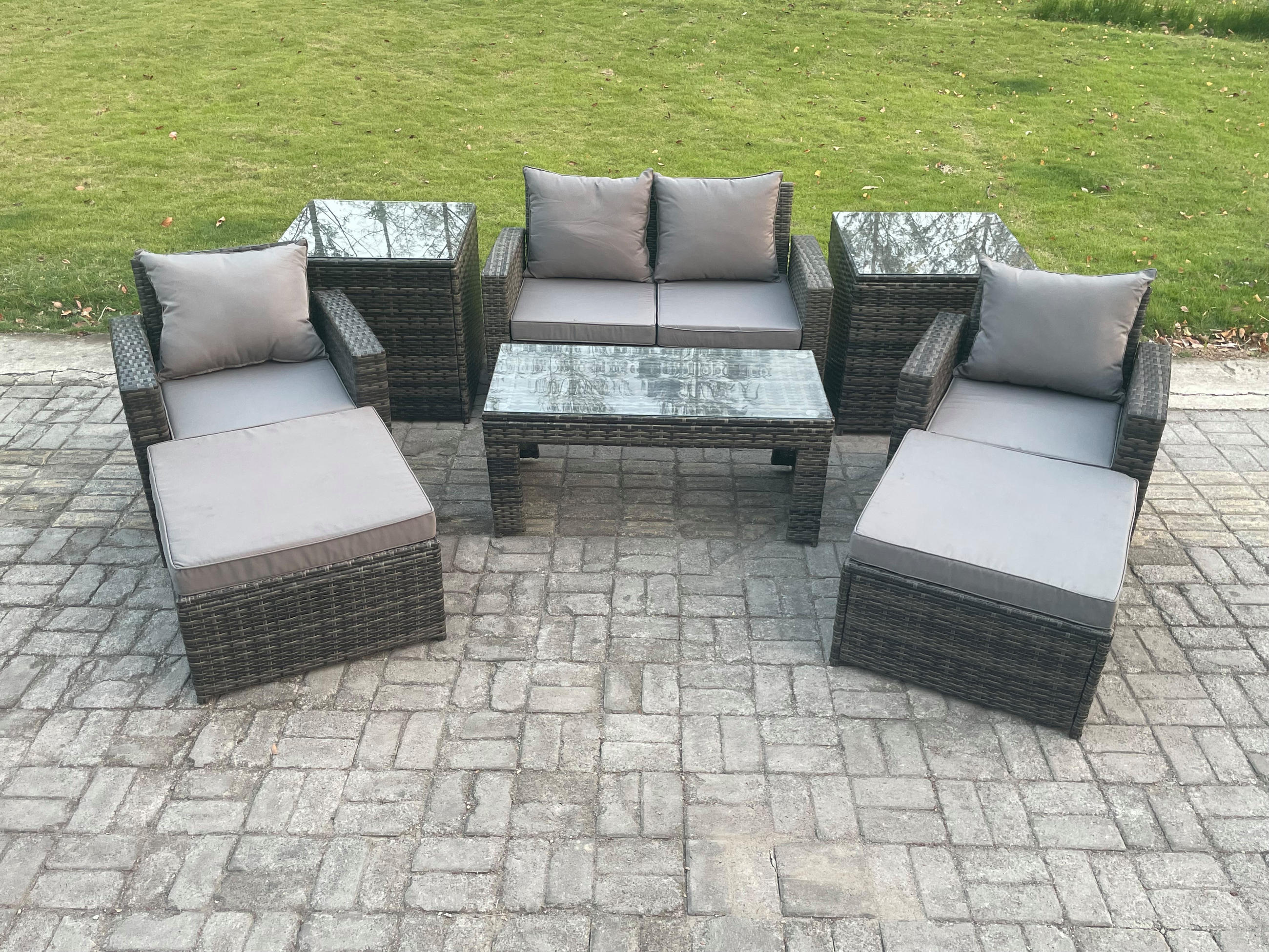 GARTENSET Polyrattan Dunkelgrau Gemischt - Dunkelgrau, Metall - Fimous