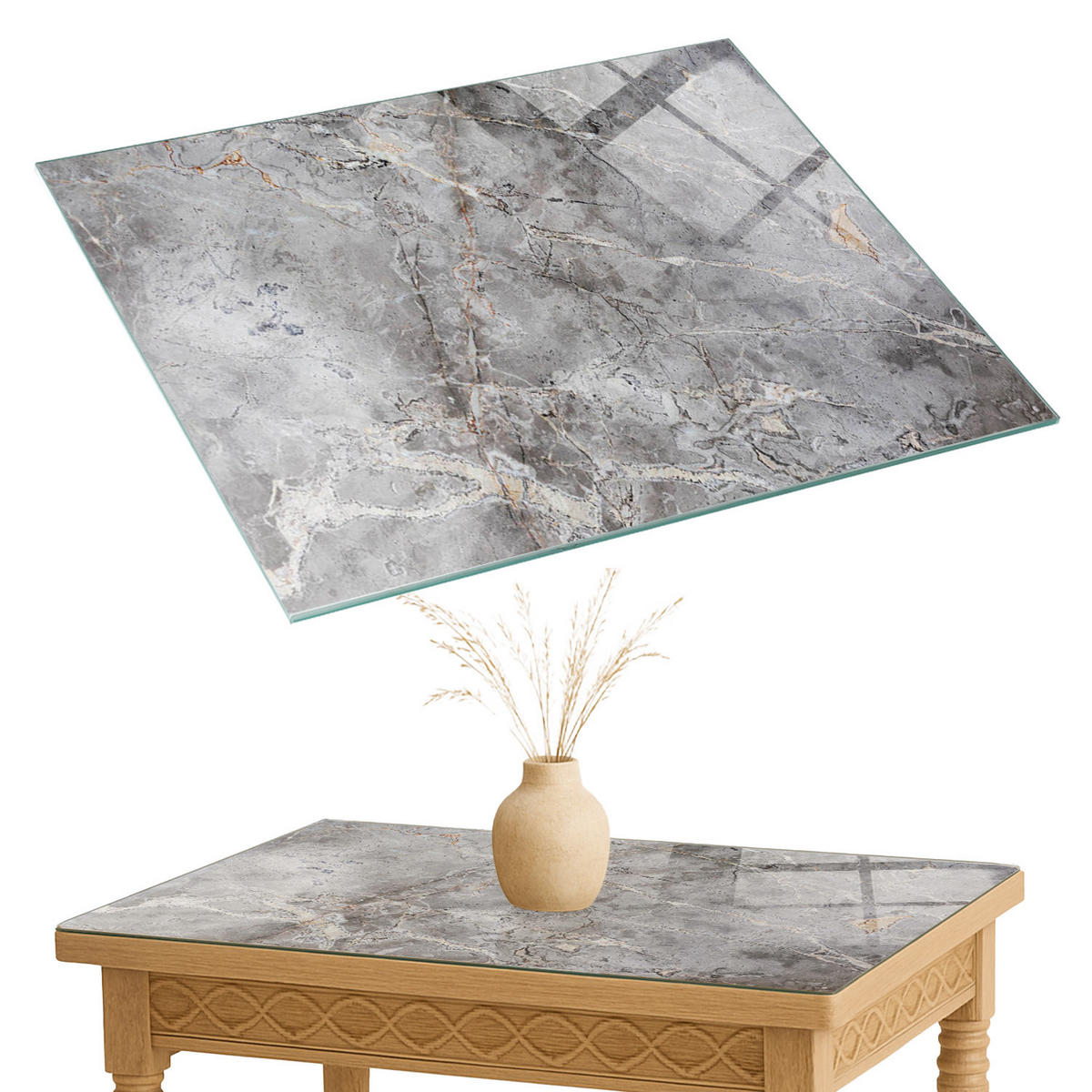 TISCHPLATTE 80x60 cm Muster aus Naturmarmor - Dunkelgrau, Glas (0.4/80/60cm) - TULUP