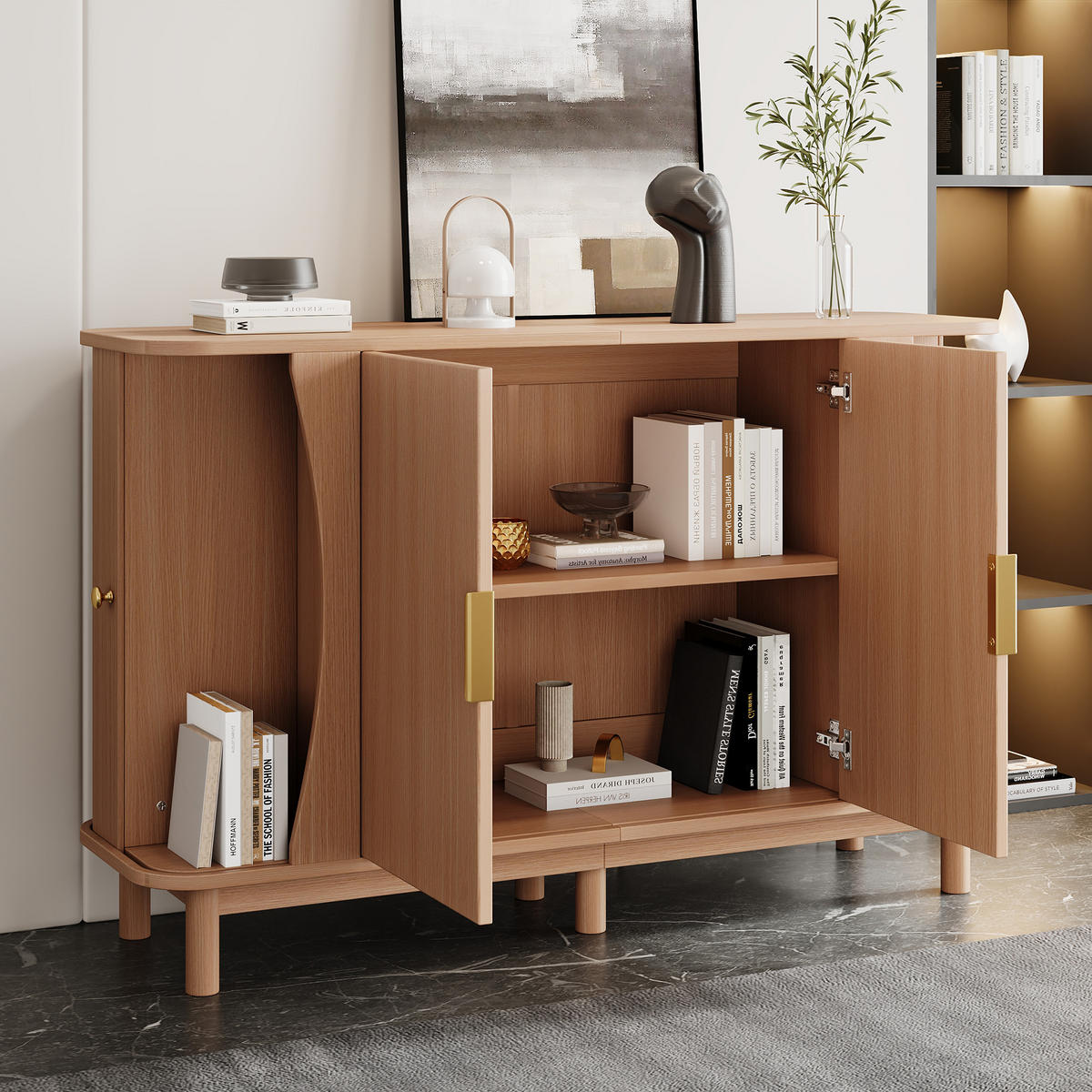 SIDEBOARD DE-37838 mit 2 Schiebetüren und verstellbarem Boden Holzfarbe - Naturfarben, Holzwerkstoff (140/88/40cm) - ComfortXL