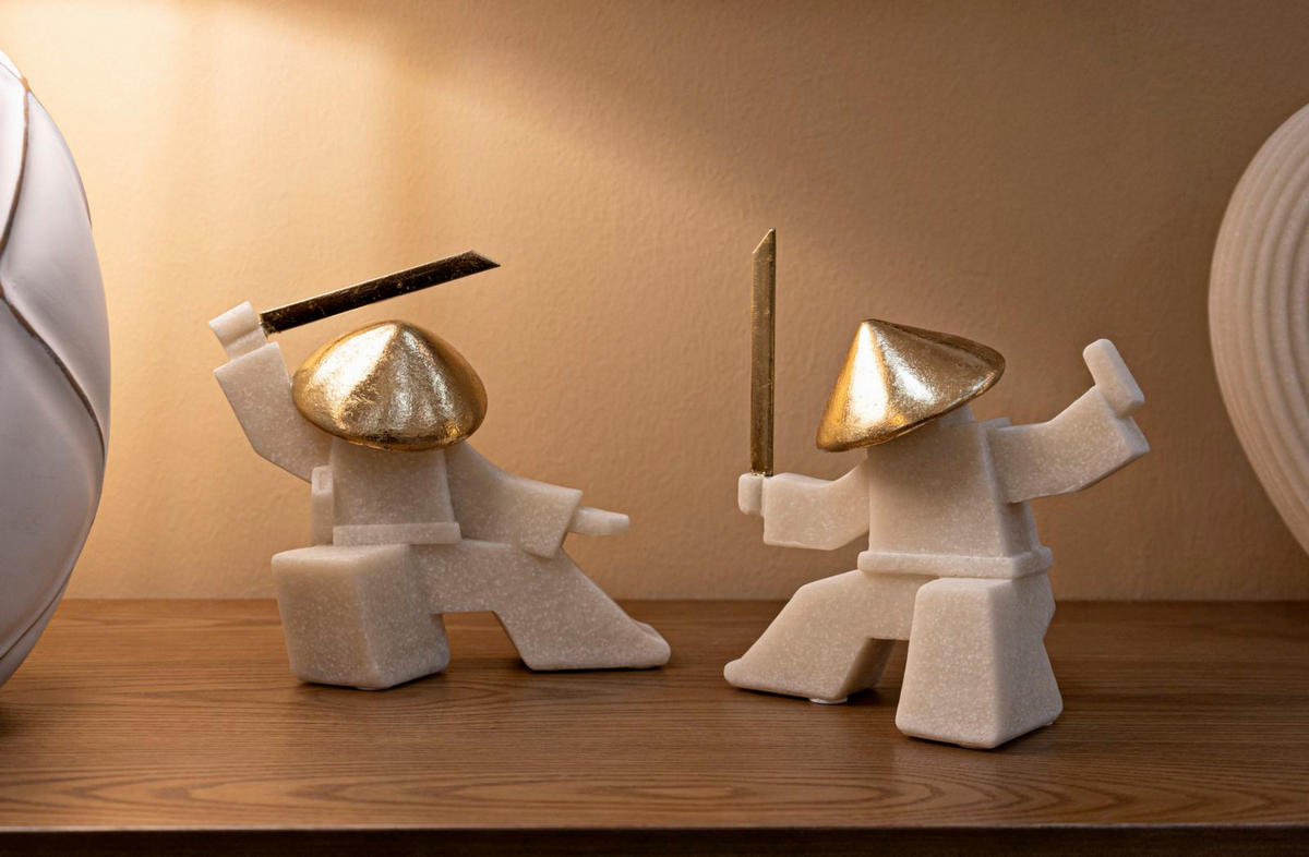 DEKOOBJEKT Samurai Oda Quarzy - B, weiß und goldfarben, Polyresin und Metall, 19 x 8 x 18 cm - Goldfarben/Weiß, Kunststoff/Metall (19/18/8cm) - Mauro Ferretti