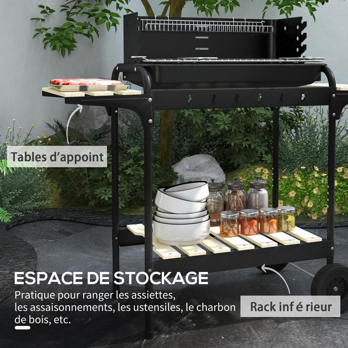 HOLZKOHLEGRILL DE-18260 Schwarz - Schwarz, Metall (47/95/103cm) - ComfortXL