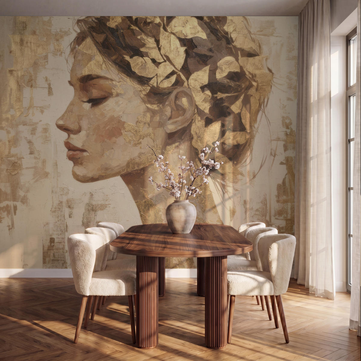 TAPETE - Frau - Gold - Abstrakt - Textur - 350x300 cm - Goldfarben, Papier (350/300cm) - OnlyWow