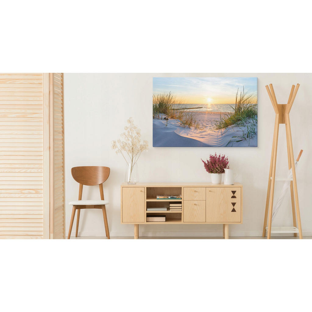 Thumbnail - Muralo Leinwandbild, Beige, Blau, Grau, Grün, Orange, Weiß, Holz, Textil, Wasser/Strand/Meer, Rechteckig, 70x50 cm, Bild...