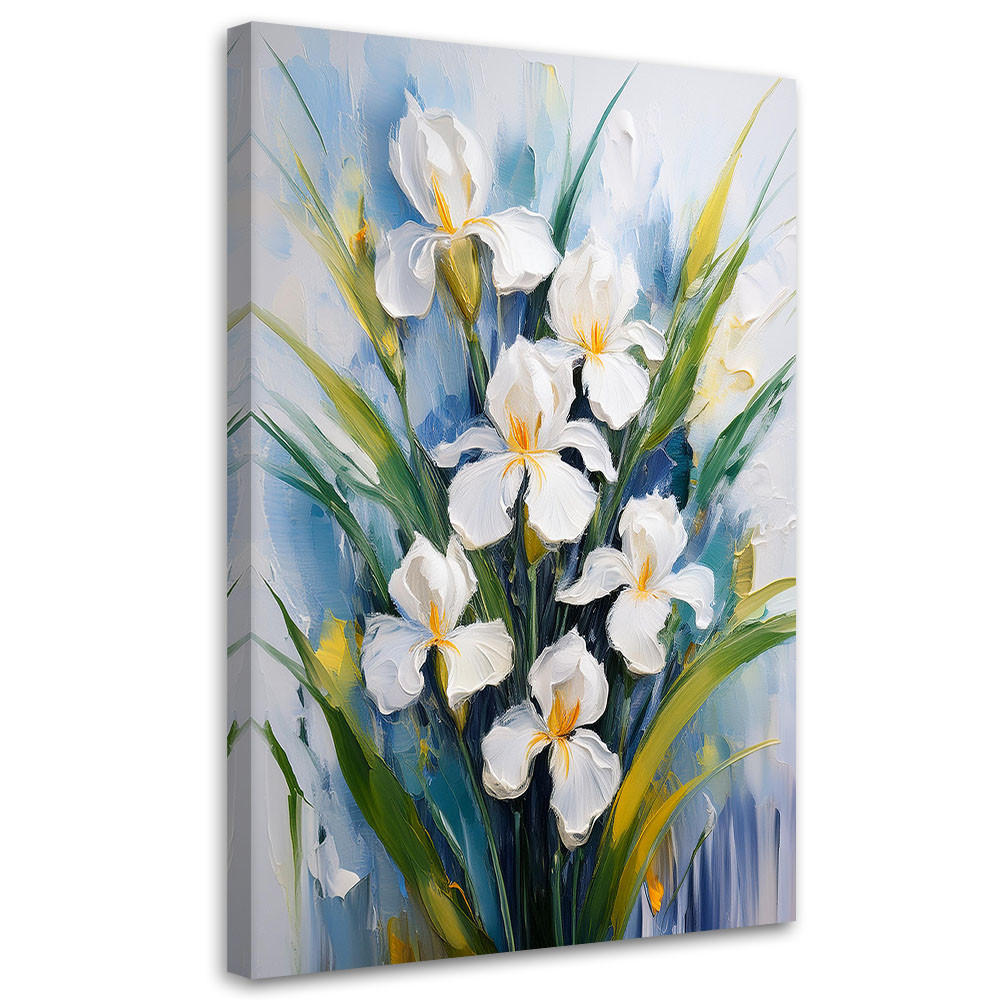 WANDBILD weiße iris bemalte blumen - Blau, Textil (40/60cm) - Feeby