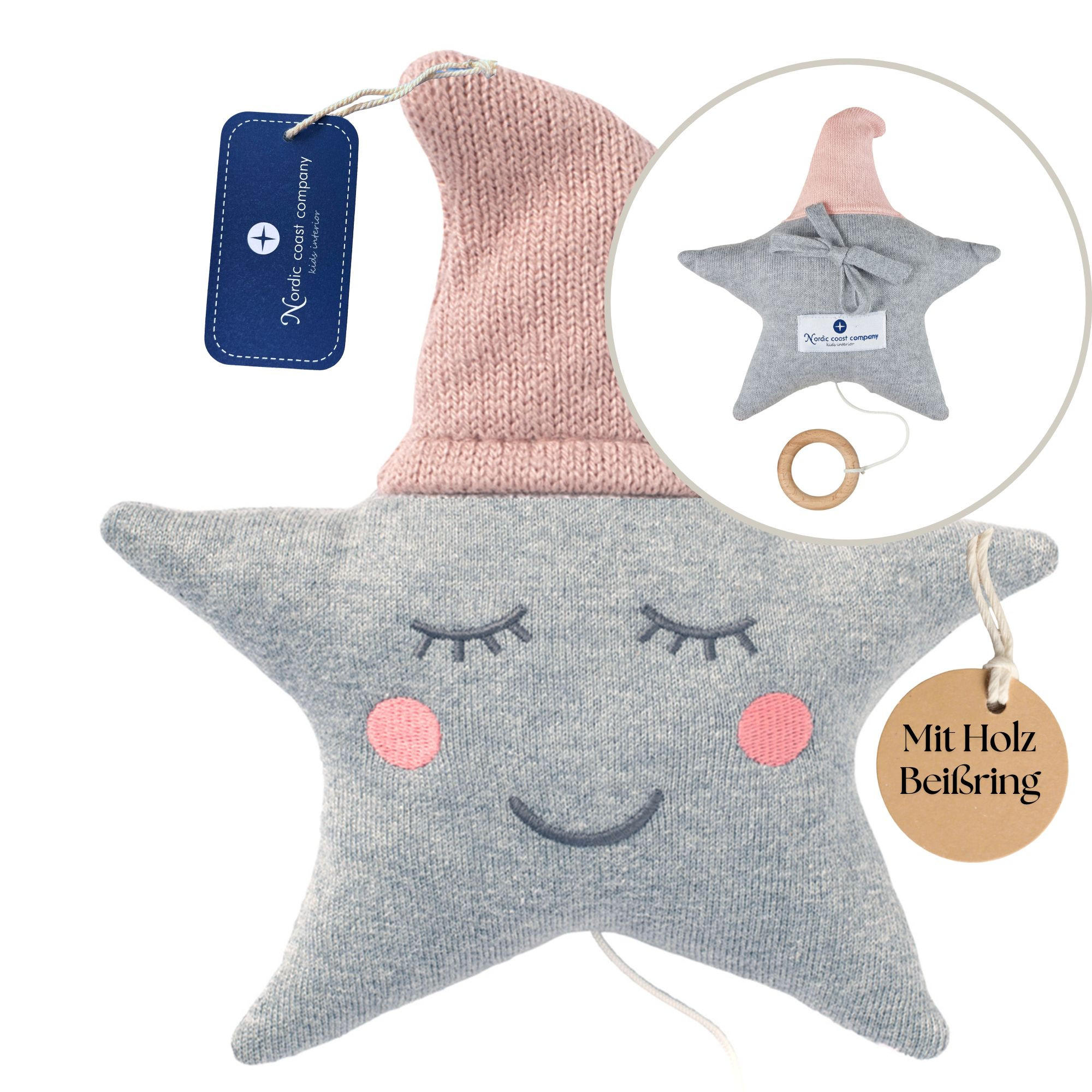 SPIELUHR Mobile Babygeschenk Geschenk zur Geburt Stern Baby Rosa - Hellrosa, Textil (15/4/22cm) - nordic coast company