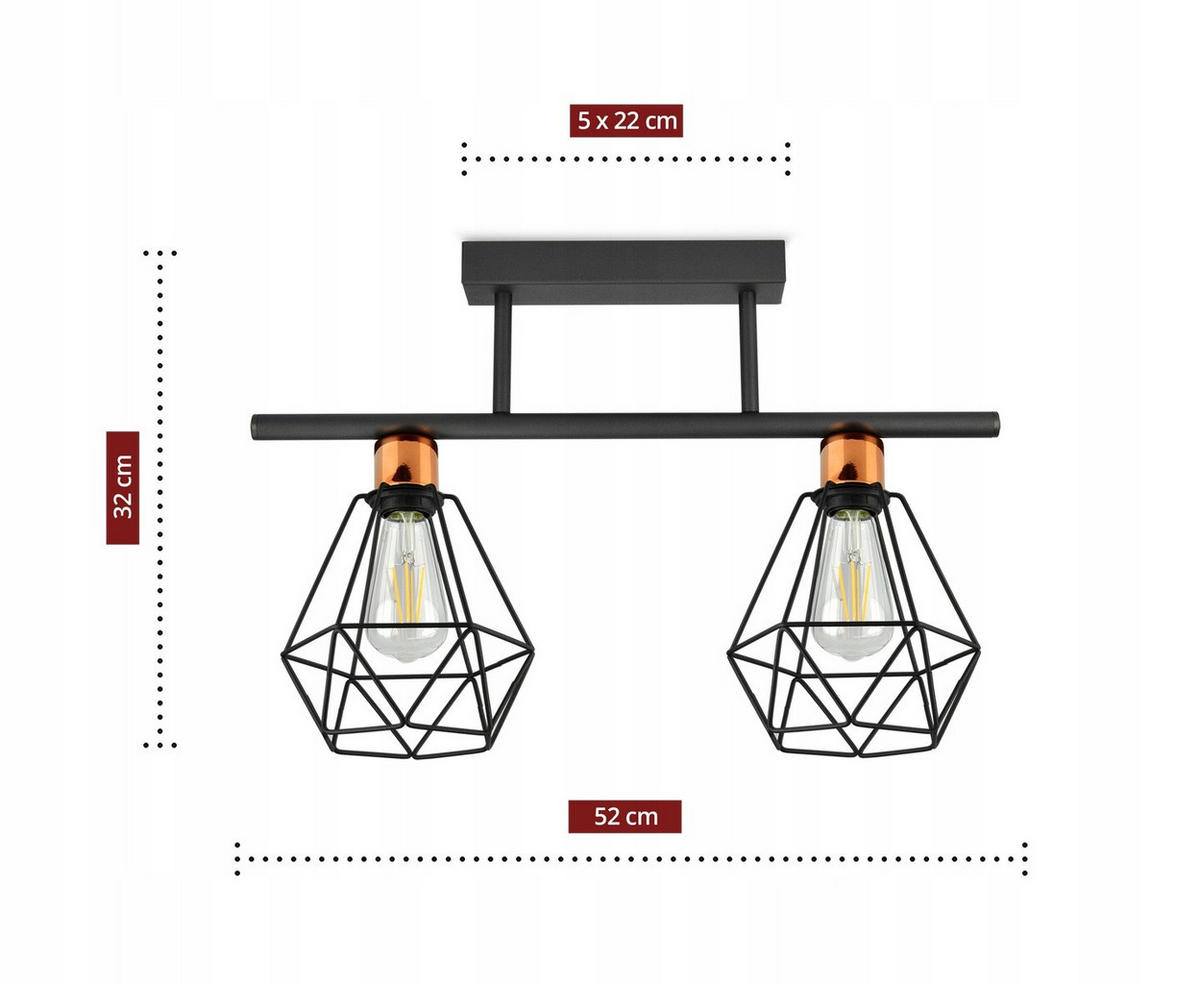 DECKENLEUCHTE EDISON II - Goldfarben/Schwarz, Metall (20/52/32cm) - kiki design