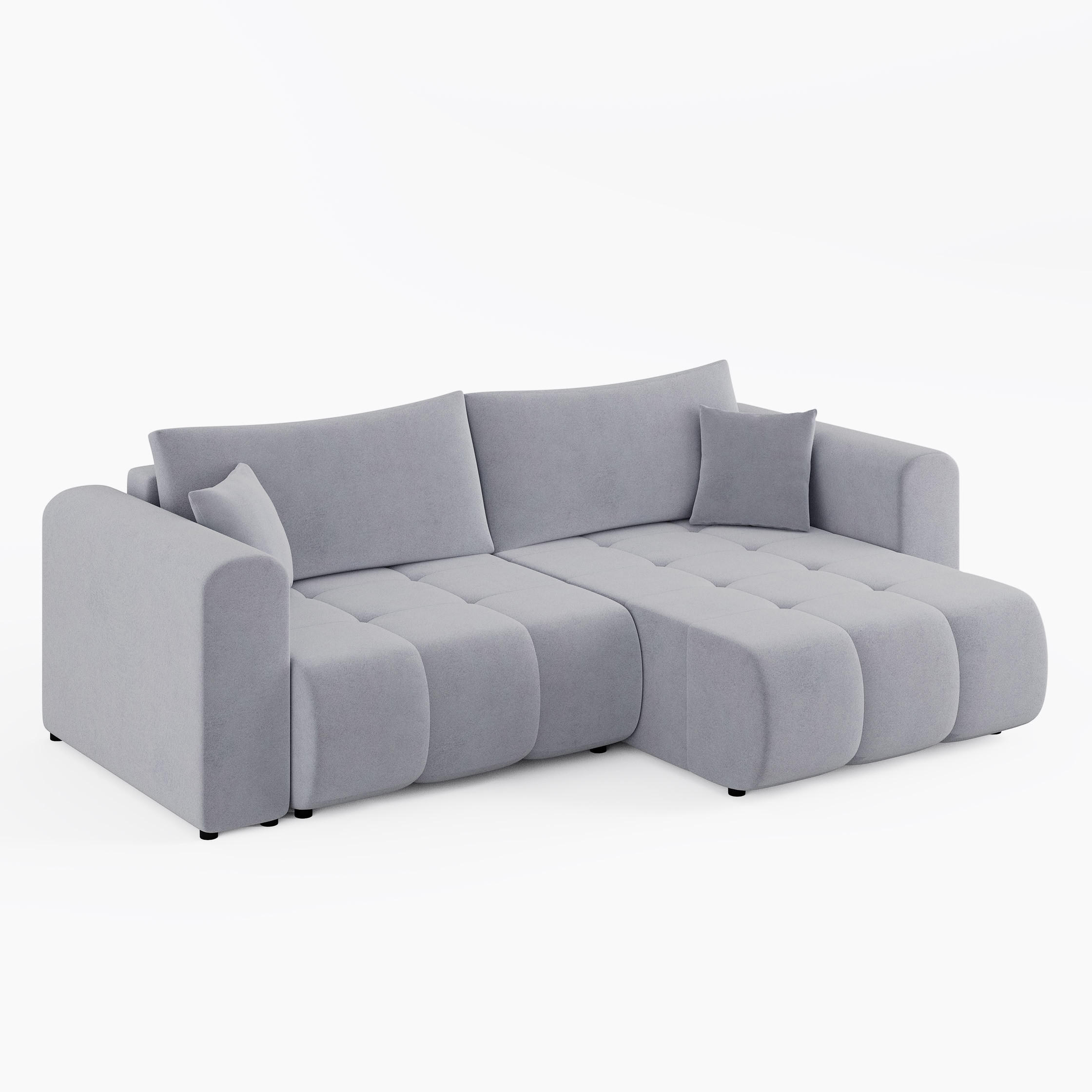 ECKSOFA RIVA Rechts Hellgrau Velours-Stoff Premium L-Form Couch mit Schlaffunktion & Bettkasten - Hellgrau/Schwarz, Holz (160/255cm) - Barchello