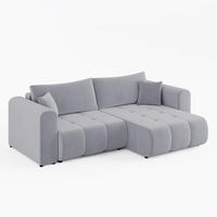 ECKSOFA RIVA Rechts Hellgrau Velours-Stoff Premium L-Form Couch mit Schlaffunktion & Bettkasten - Hellgrau/Schwarz, Holz (160/255cm) - Barchello