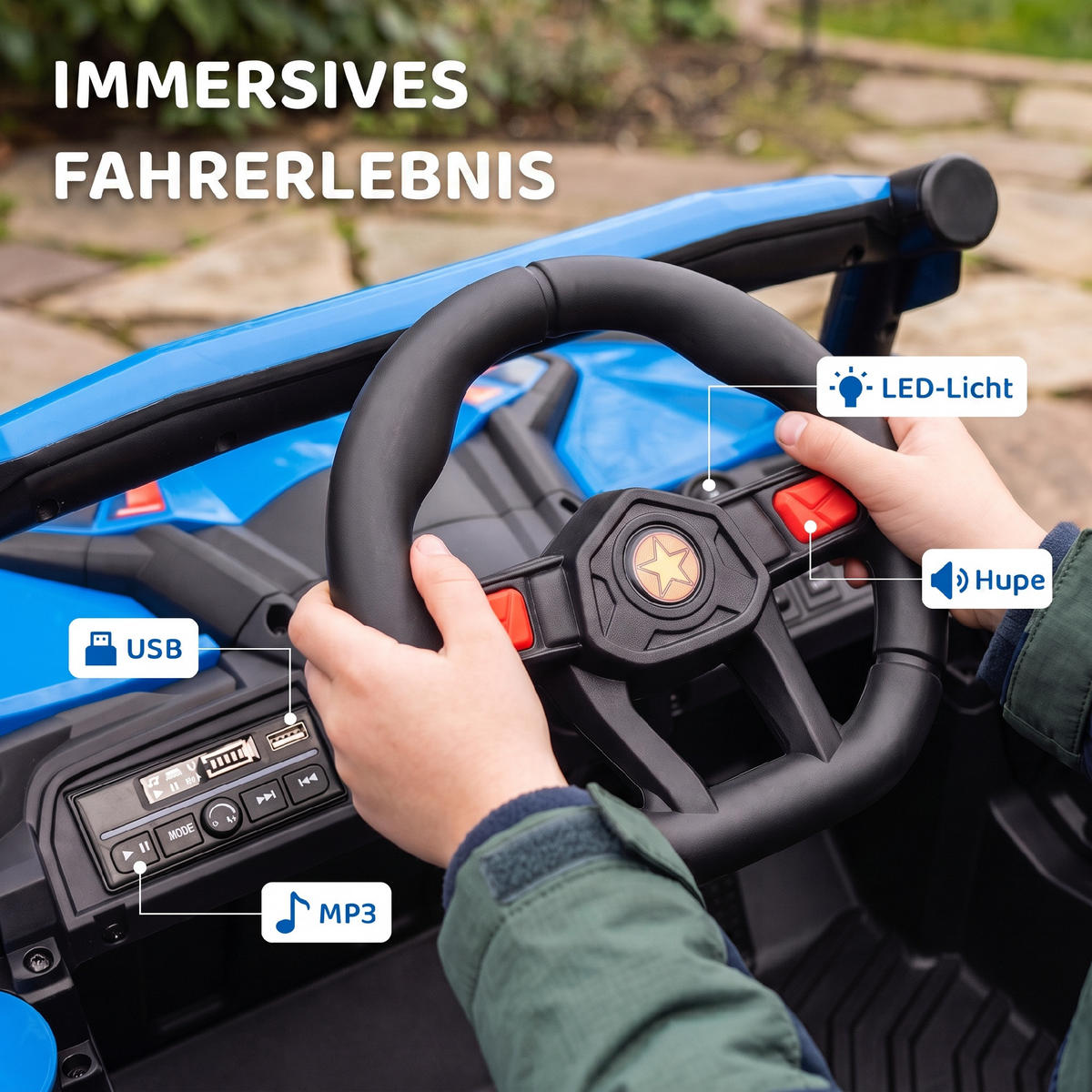 KINDER-ELEKTROAUTO Kunststoff Metall Blau - Orange, Kunststoff (96/61/56cm) - AIYAPLAY