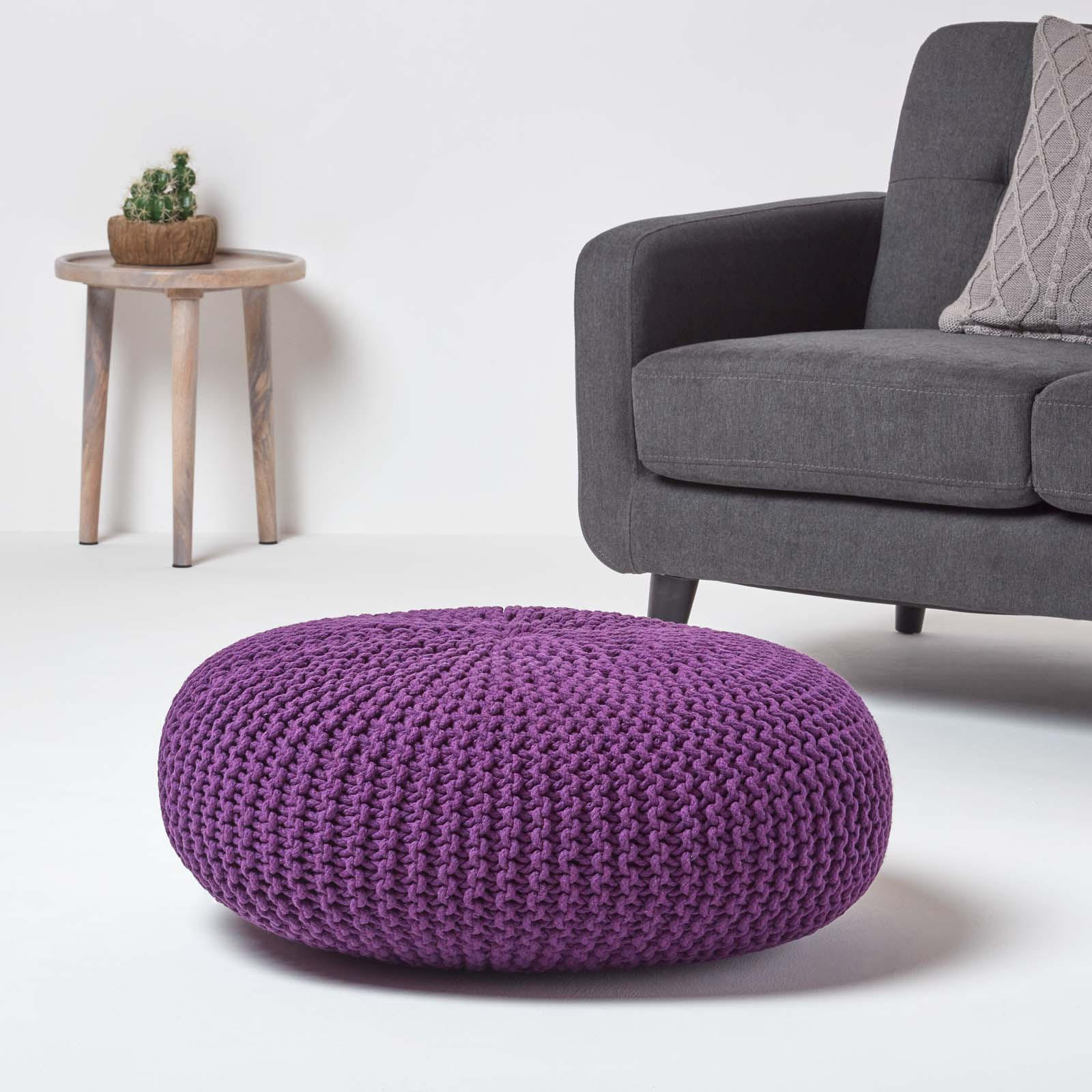 STRICK-POUF lila, Bodenkissen rund 70/70/23 cm - Violett, Textil (70/23/70cm) - Homescapes