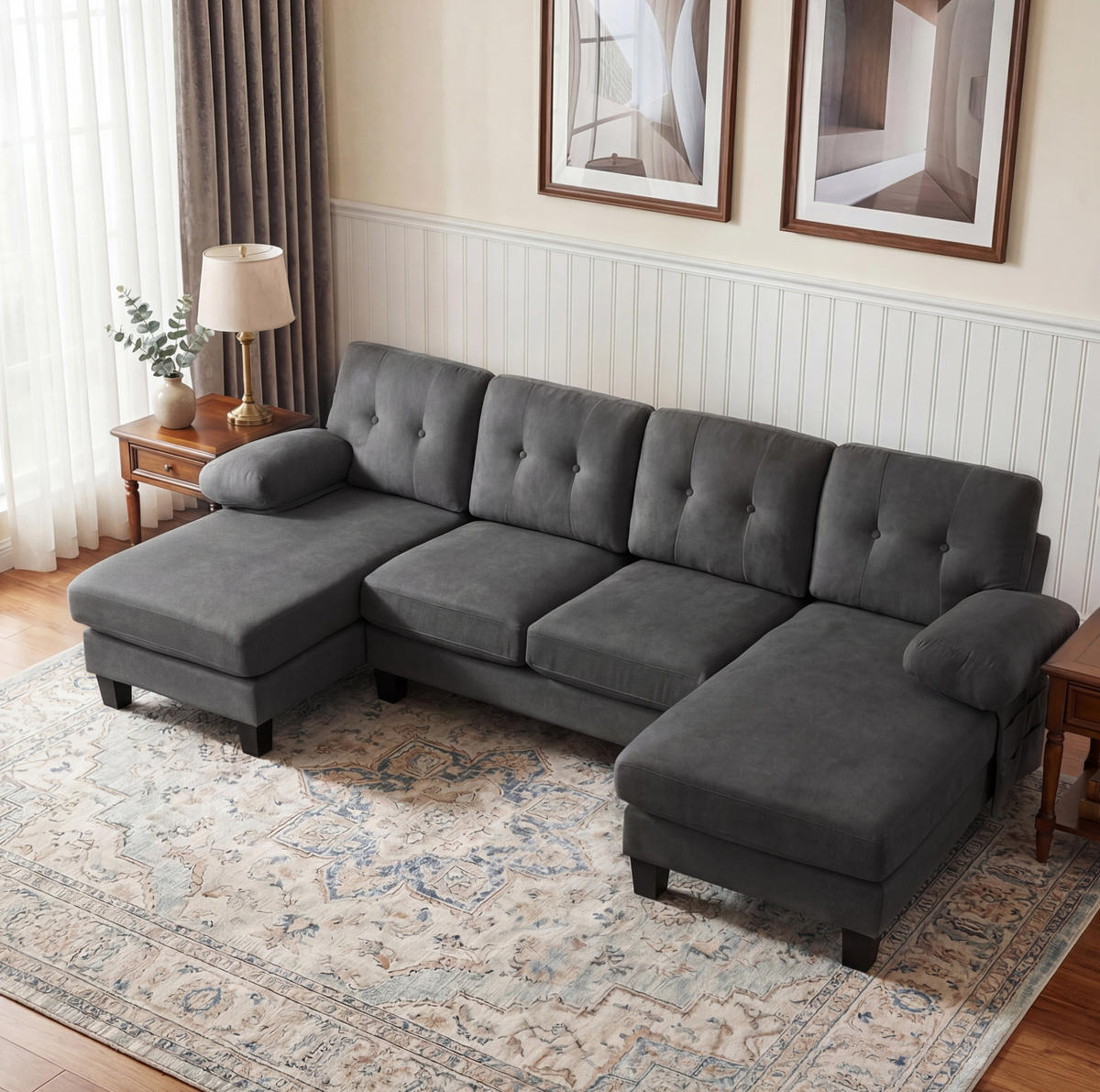 WOHNLANDSCHAFT aus Chenille 268x128x84 cm in Grau mit Doppel-Chaiselongue - Grau, Textil (128/84/268cm) - Modfu