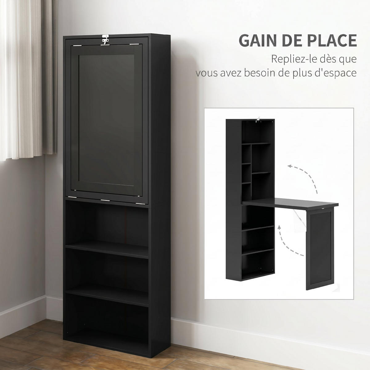 SCHREIBTISCH Schwarz klappbar mit Regal und Tafel 98/51/153 cm - Schwarz, Holzwerkstoff (51/98/153cm) - PANGIVO