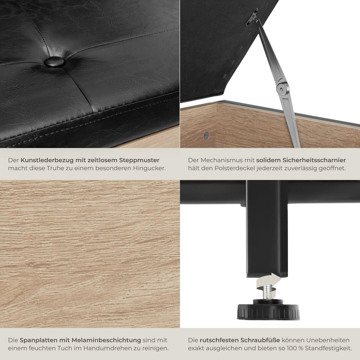 SITZTRUHE Calico, Kunstlederbezug, Industrial Holz hell, Eiche Sonoma - Naturfarben, Holzwerkstoff (41.5/50.5/81.5cm) - tectake