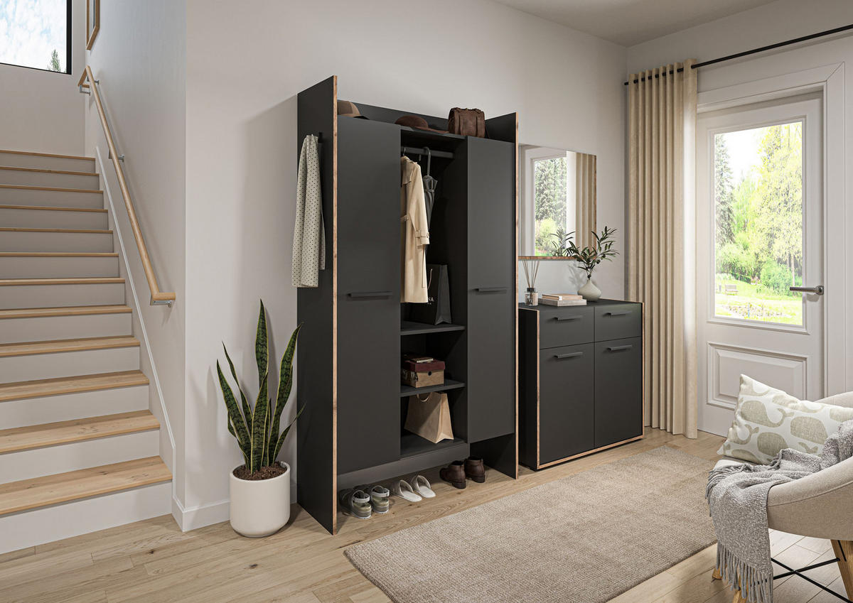 GARDEROBENSCHRANK BUENO (B/H/T: ca. 105/189/37 cm) in Basalt grau/Basalt grau - Grau, Holzwerkstoff (105/189/37cm)