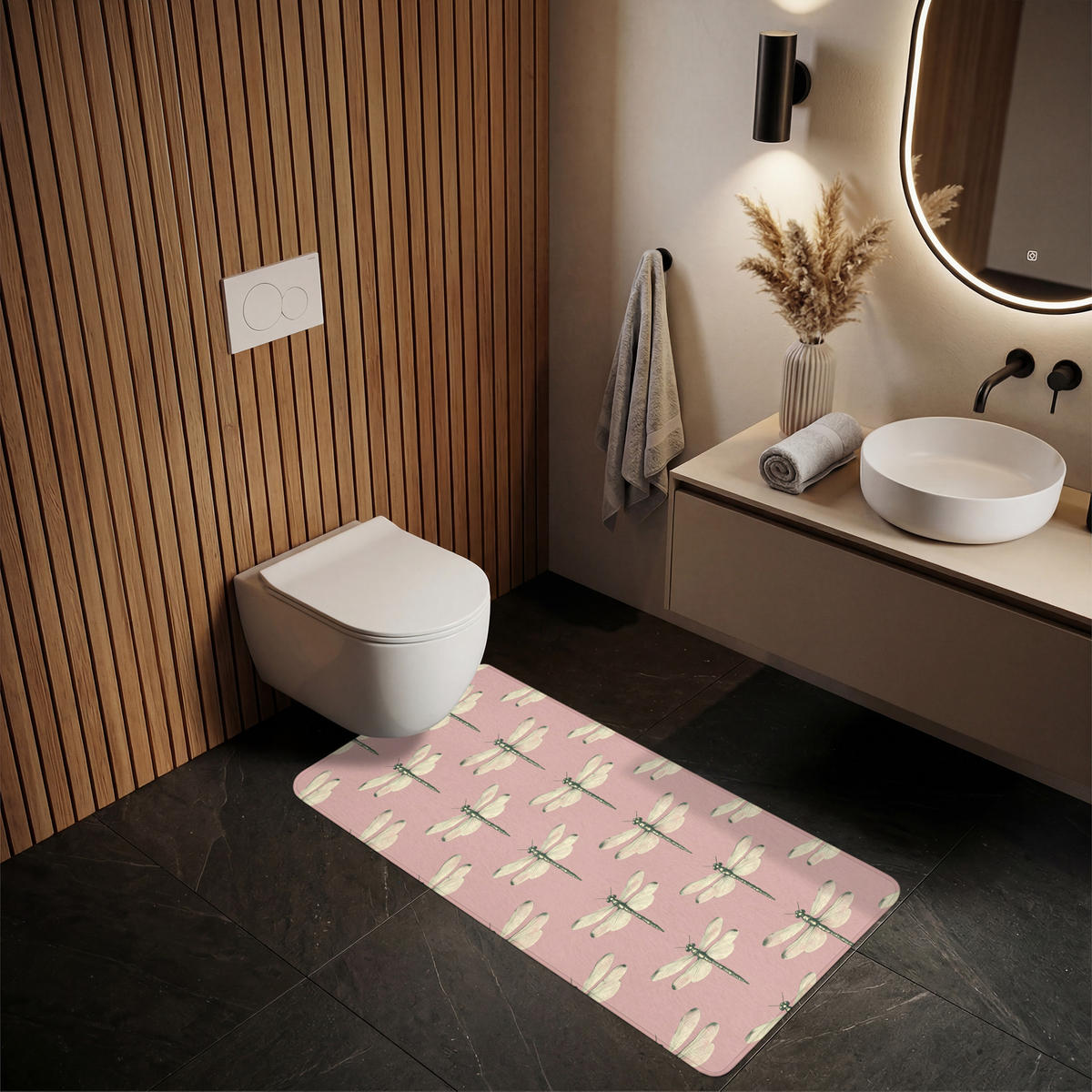 KÚPEĽŇOVÁ PREDLOŽKA Zvončeky - vzor - ružová 60x120 cm - ružová, textil/plast (60/120cm) - OnlyWow
