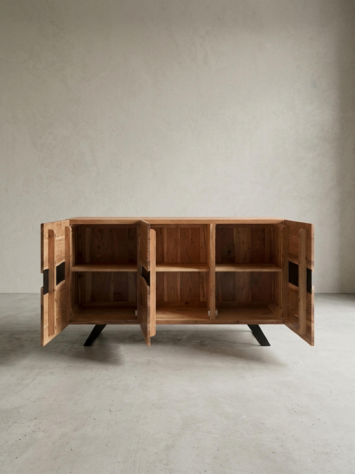 SIDEBOARD – Akazie Massivholz, 148x85x43 cm, Baumkante, Landhausstil, breit - Schwarz/Braun, Akazienholz/Holz (148/85/43cm) - KADIMA DESIGN