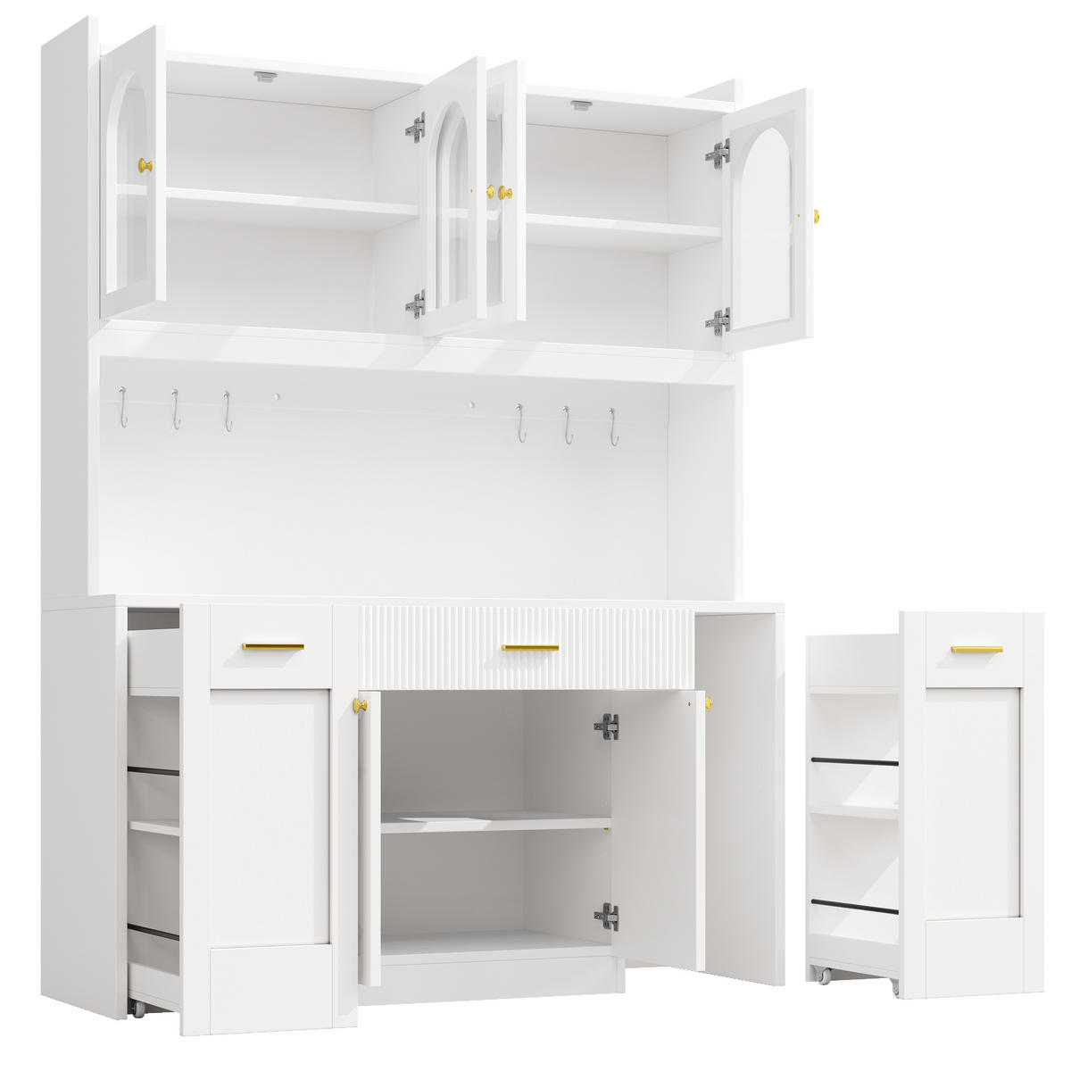 BUFFET DE-38485 120/40/187 cm mit LED und 3 Glasvitrinen Weiß - Weiß, Holzwerkstoff (120/187/40cm) - ComfortXL