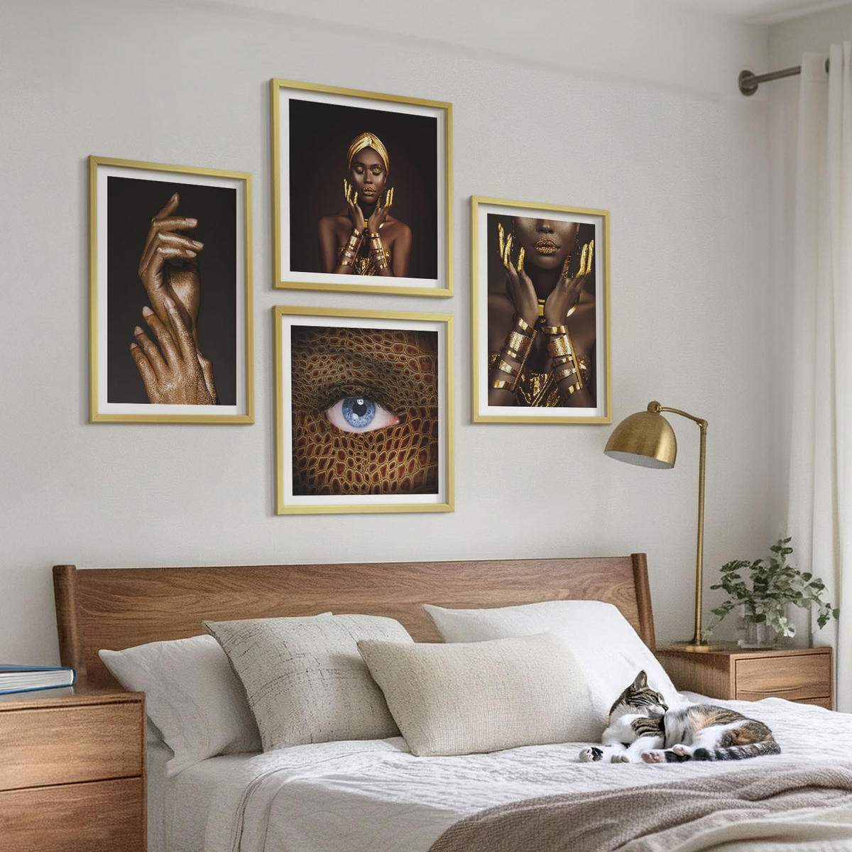 BILDER SET 4er Set - 50x50 cm & 40x60 cm Goldrahmen - Künstlerische Porträts von Frauen - Goldfarben, Kunststoff (50/50cm) - TULUP