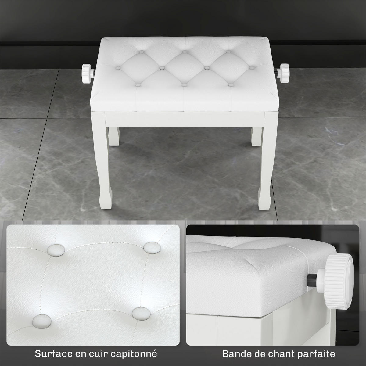 HOCKER DE-16434 höhenverstellbar mit Diamantsteppung Weiß - Weiß, Metall (35/55/64cm) - ComfortXL