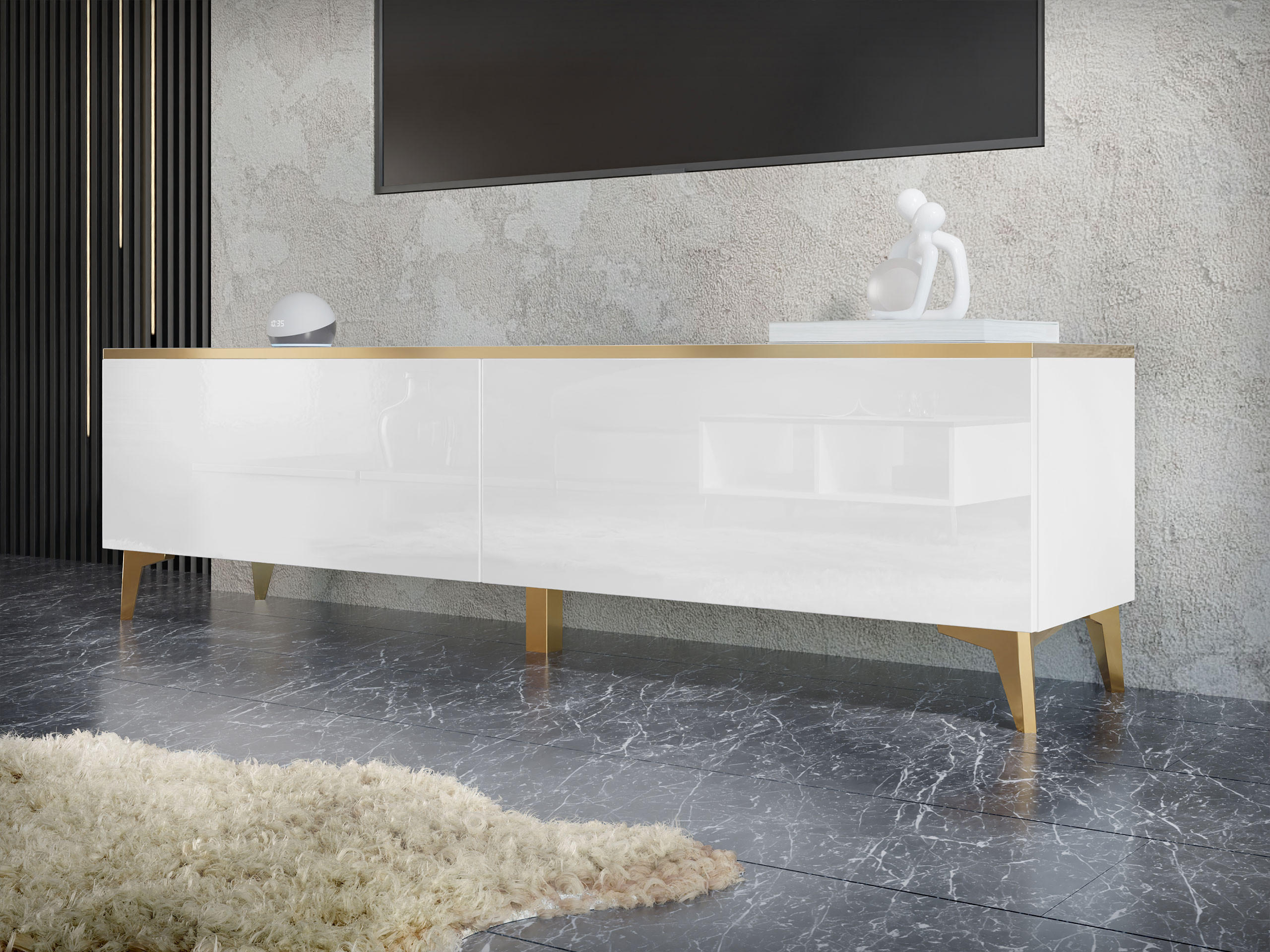 TV-LOWBOARD Alrik 2D - Goldfarben/Weiß, Holzwerkstoff/Kunststoff (180/50/40cm) - MIRJAN24