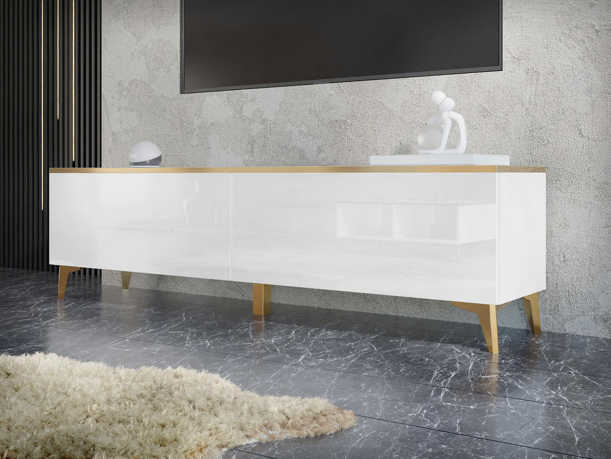 TV-LOWBOARD Alrik 2D - Goldfarben/Weiß, Holzwerkstoff/Kunststoff (180/50/40cm) - MIRJAN24