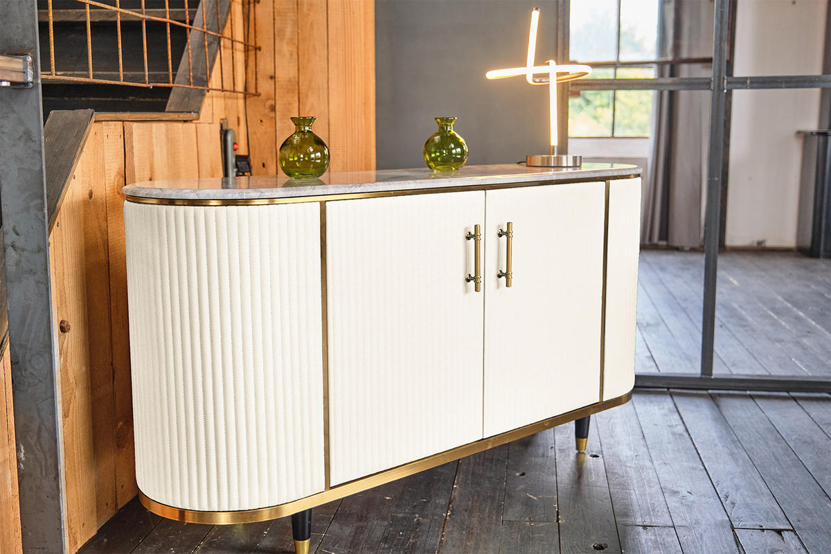 SIDEBOARD MARIA Weiß Kunstleder - Schwarz/Weiß, Stein/Metall (150/76/40cm) - KAWOLA
