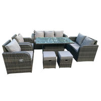 GARTENTISCHGRUPPE Polyrattan 9-Sitzer - Dunkelgrau/Grau, Glas/Kunststoff - Fimous