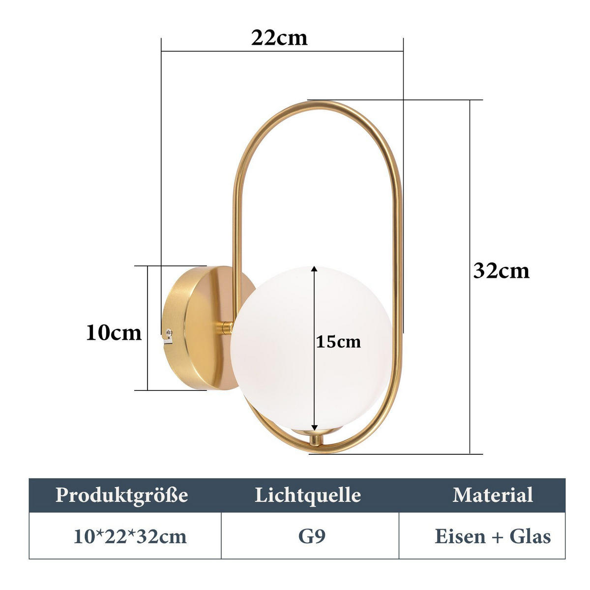 WANDLEUCHTE Verve - Goldfarben, Metall (22/32/10cm) - Nettlife