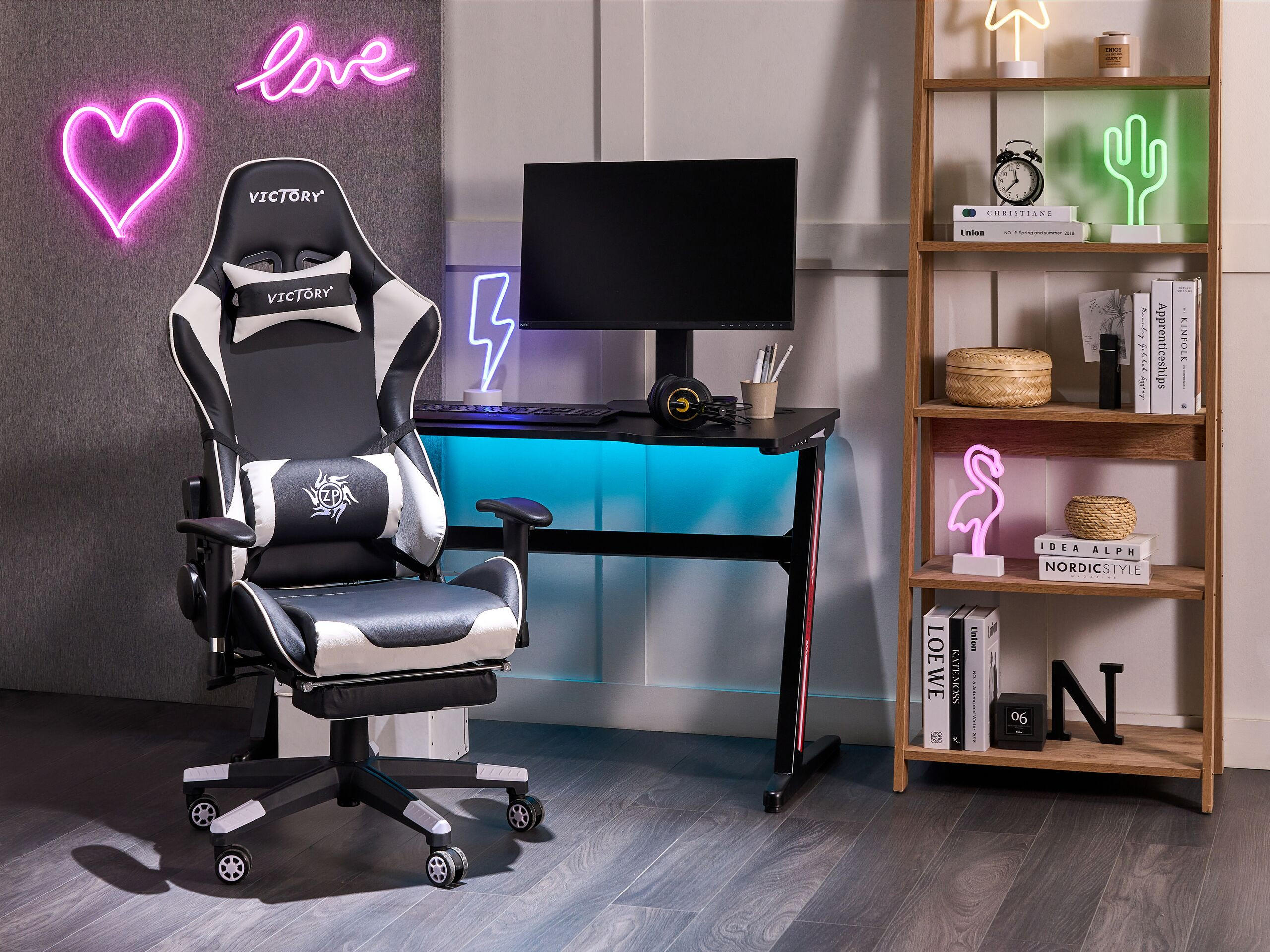 BÜROSTUHL Kunstleder Schwarz/Weiß Victory - Schwarz, Kunststoff/Textil (60/124/60cm) - Beliani