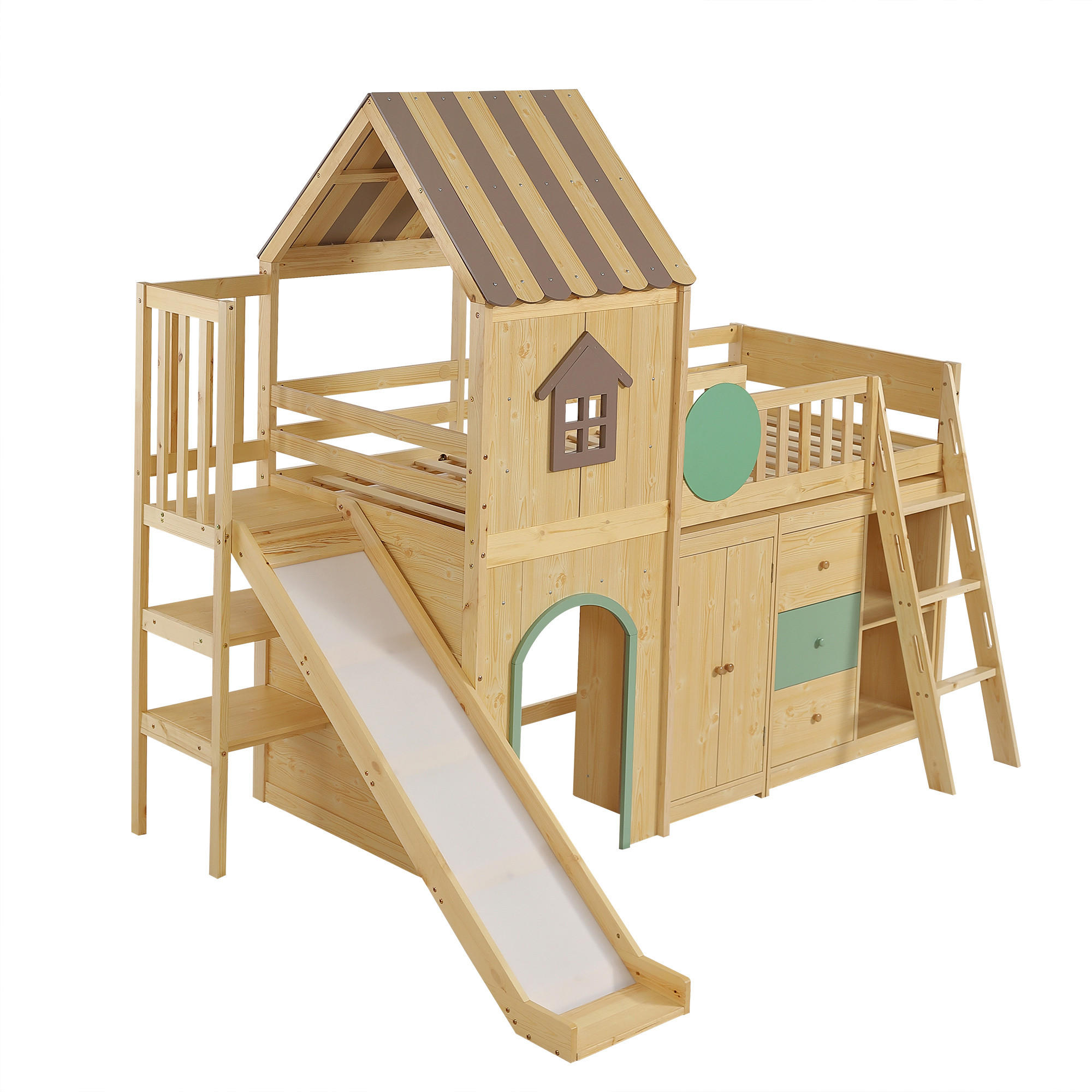 HOCHBETT 90/200 cm DE-32745 mit Rutsche und Stauraum Natur - Naturfarben, Holzwerkstoff (90/200cm) - ComfortXL