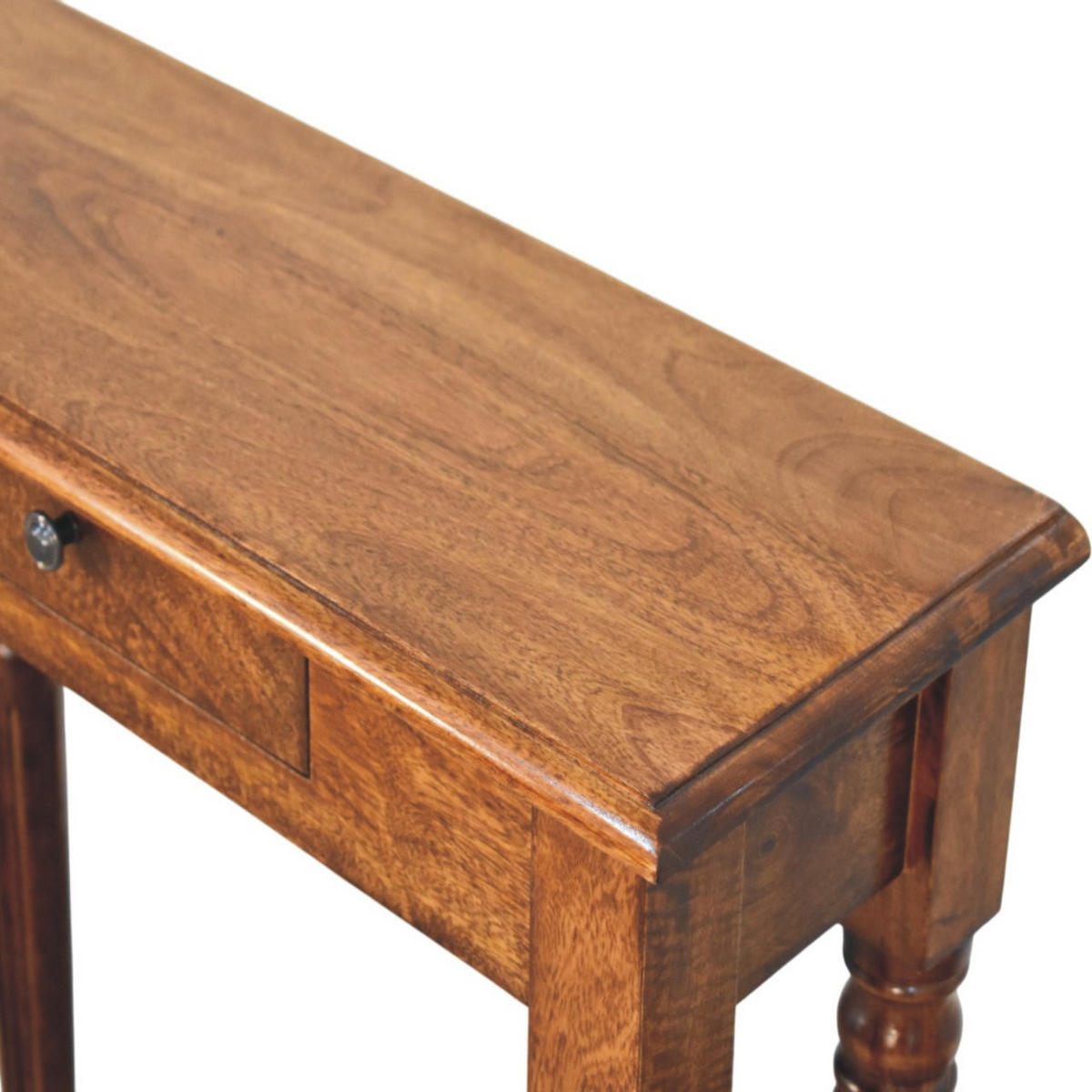 KONSOLENTISCH Massivholz Kastanienbraun Gedrechselte Beine, 1 Schublade - Dunkelbraun/Messingfarben, Mangoholz/Holz (70/80/25cm) - Artisan Furniture