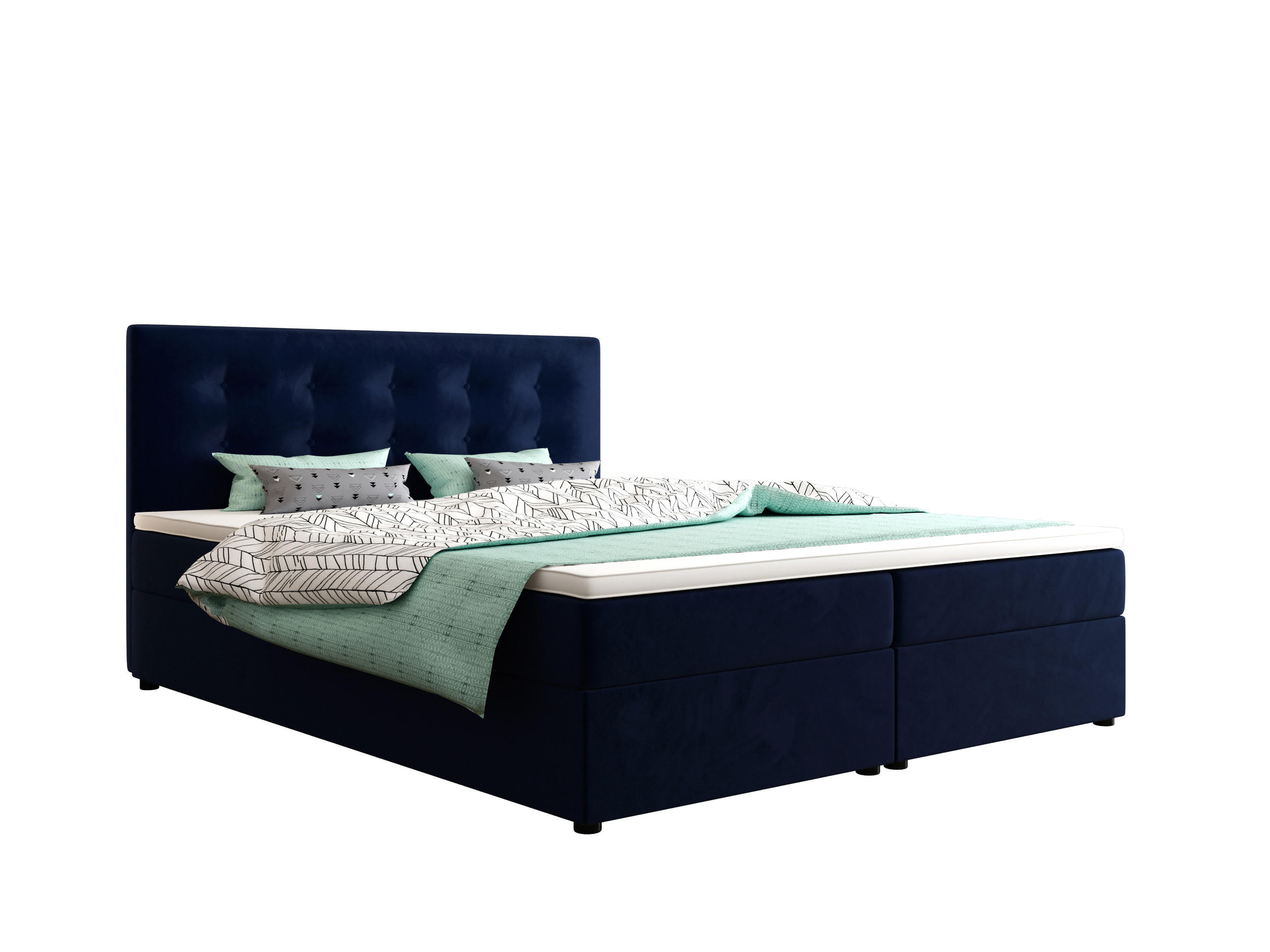 BOXBETT FADO 22 mit Matratze H3, Bonell und Topper 180x200 Itaka 11 - Blau, Holz/Textil (180/200cm) - Bedante
