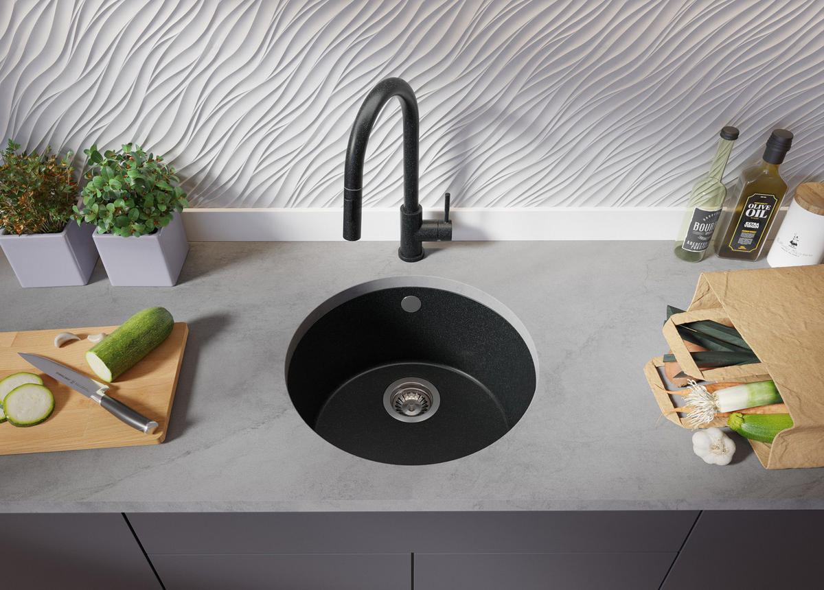 UNTERBAUSPÜLE GRANIT Valletta, 2-er set Anthrazit 46/46 cm 1 Becken + Ablauf-Set ab 50er Unterschrank - Chromfarben/Anthrazit, Kunststoff (46/20/46cm) - Primagran