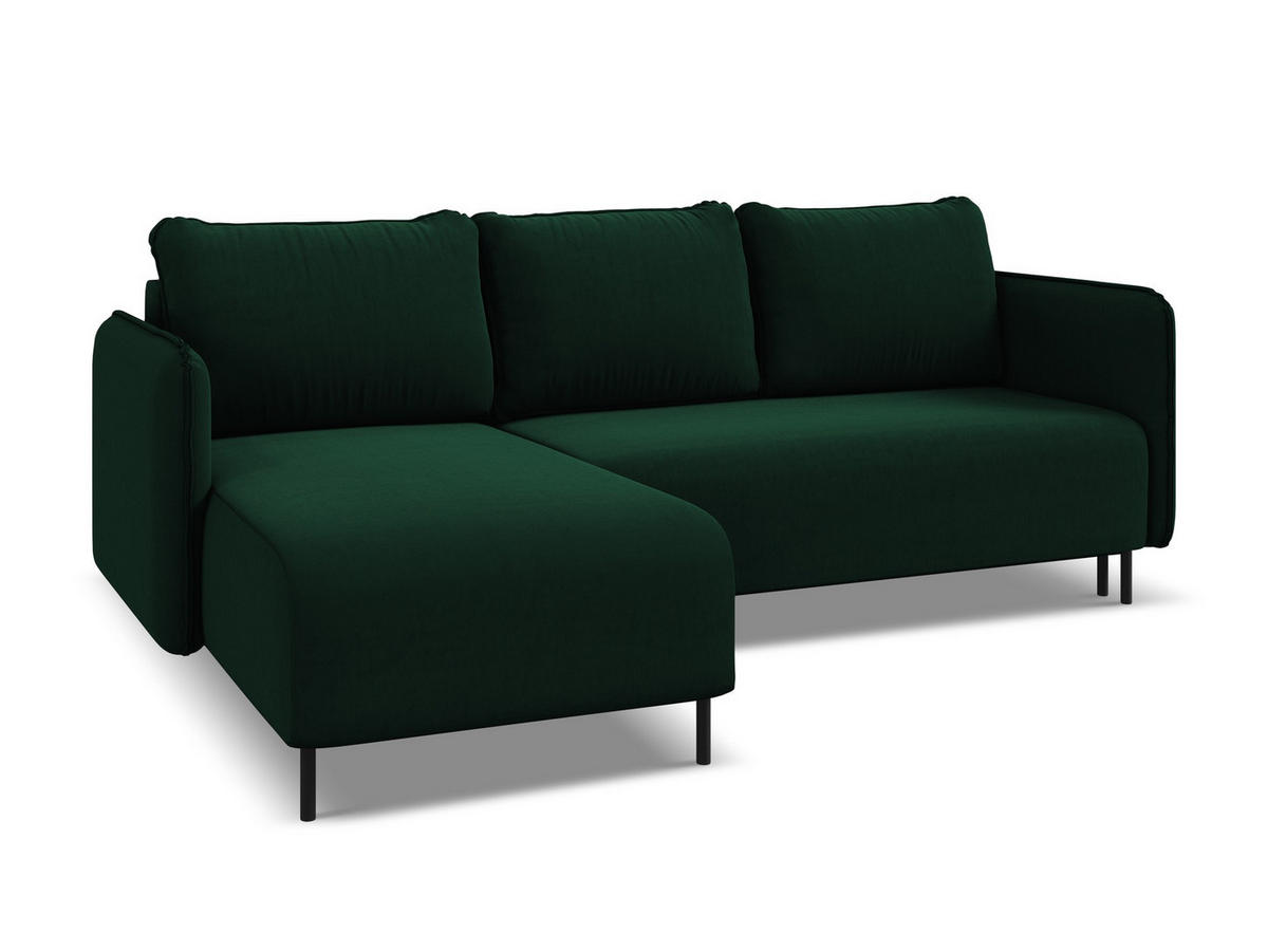 ECKSOFA mit Schlaffunktion Samt Stoff Grün - Dunkelgrün/Schwarz, Holz/Textil (162/236cm) - Makamii
