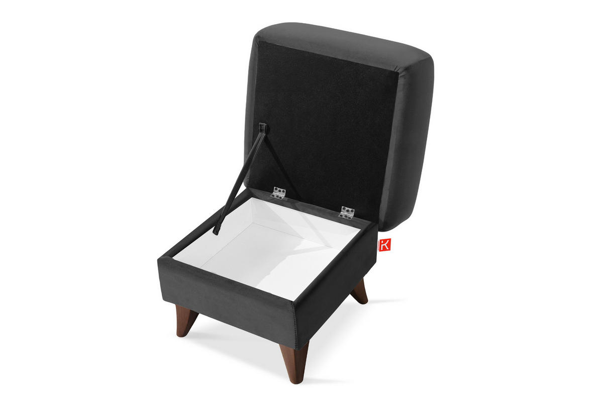 HOCKER GUSTAVO Fußstütze, Velours, Anthrazit - Anthrazit, Holz/Holzwerkstoff (53/49/53cm) - KONSIMO®