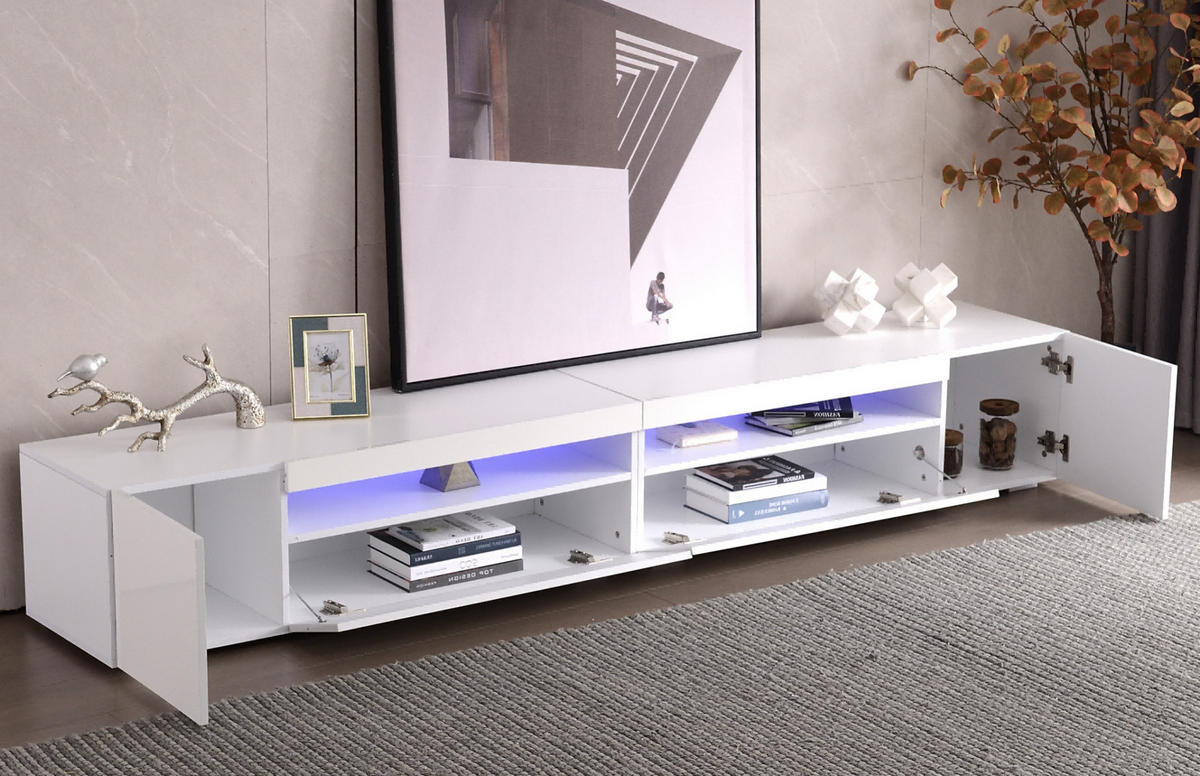 TV ormarić 240/38,5/35,5 cm bijeli od MDF-a s promjenjivom LED rasvjetom - bijela, drvni materijal (240/35.5/38.5cm) - OKWISH