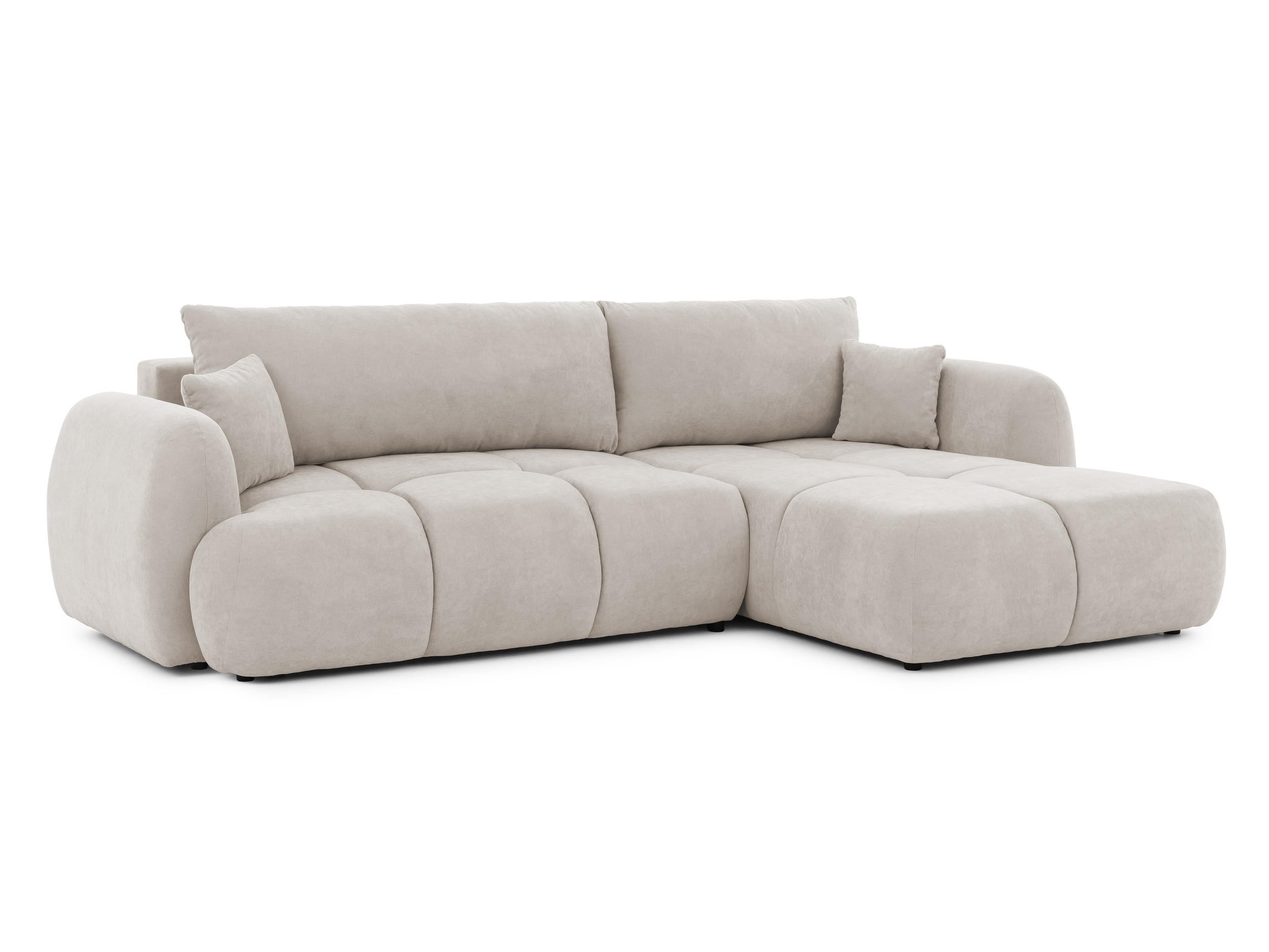 S-Style ROHOVÁ POHOVKA Loretto z přírodní béžové potahové látky s funkcí spaní, úložným prostorem a hlubokým prošíváním v designu Bubble - Otomana vpr