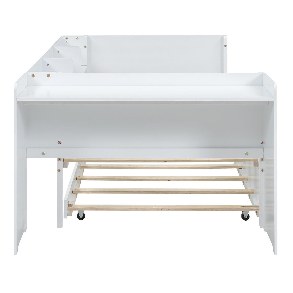 KINDERBETT 90/200 cm Weiß mit Ausziehbett, Schreibtisch und Regalen - Weiß, Holzwerkstoff (90/200cm) - Flora Grace