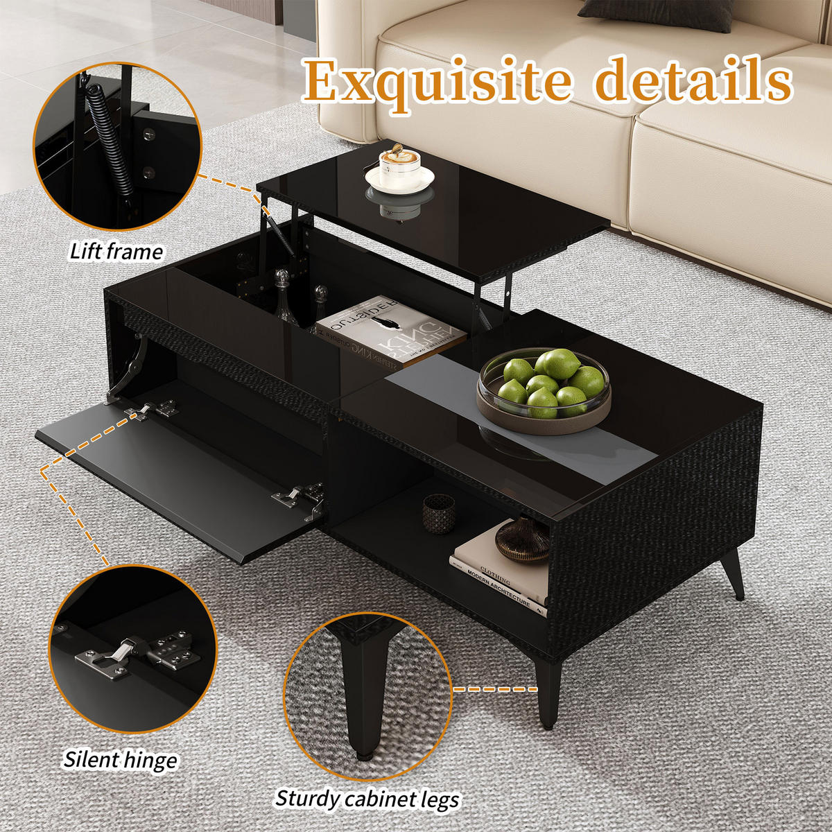 COUCHTISCH DE-085 Hochglanz Schwarz - Schwarz, Holzwerkstoff (50/110/48cm) - ComfortXL