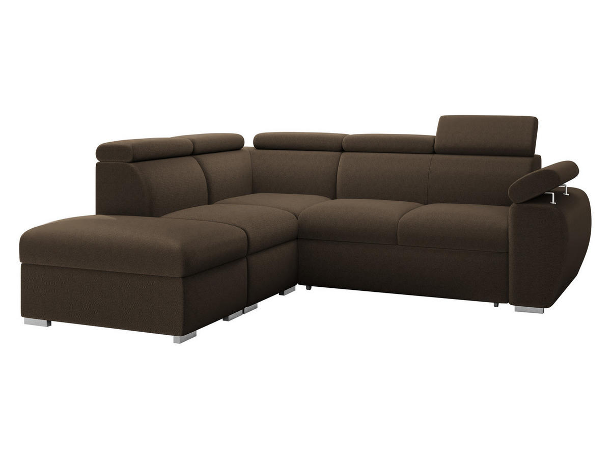 ECKSOFA Boston 2RR1P, Seite: Links PUFAP+R+1P(65)+2R - Silberfarben/Braun, Holz/Textil (260/230cm) - MIRJAN24