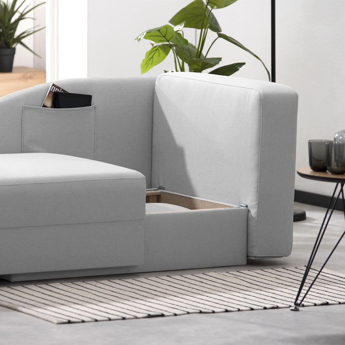 RECAMIERE Armlehne links Kalila Bezug Flachgewebe Kunststoff / hellgrau - Grau, Kunststoff (154/86/93cm) - 58aufmkessel