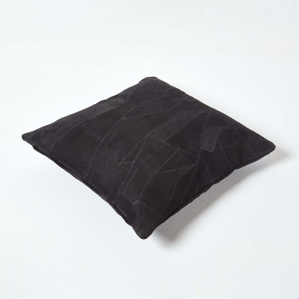 LEDERKISSEN Patchwork schwarz 45/45 cm - Schwarz, Leder/Textil (45/45cm) - Homescapes