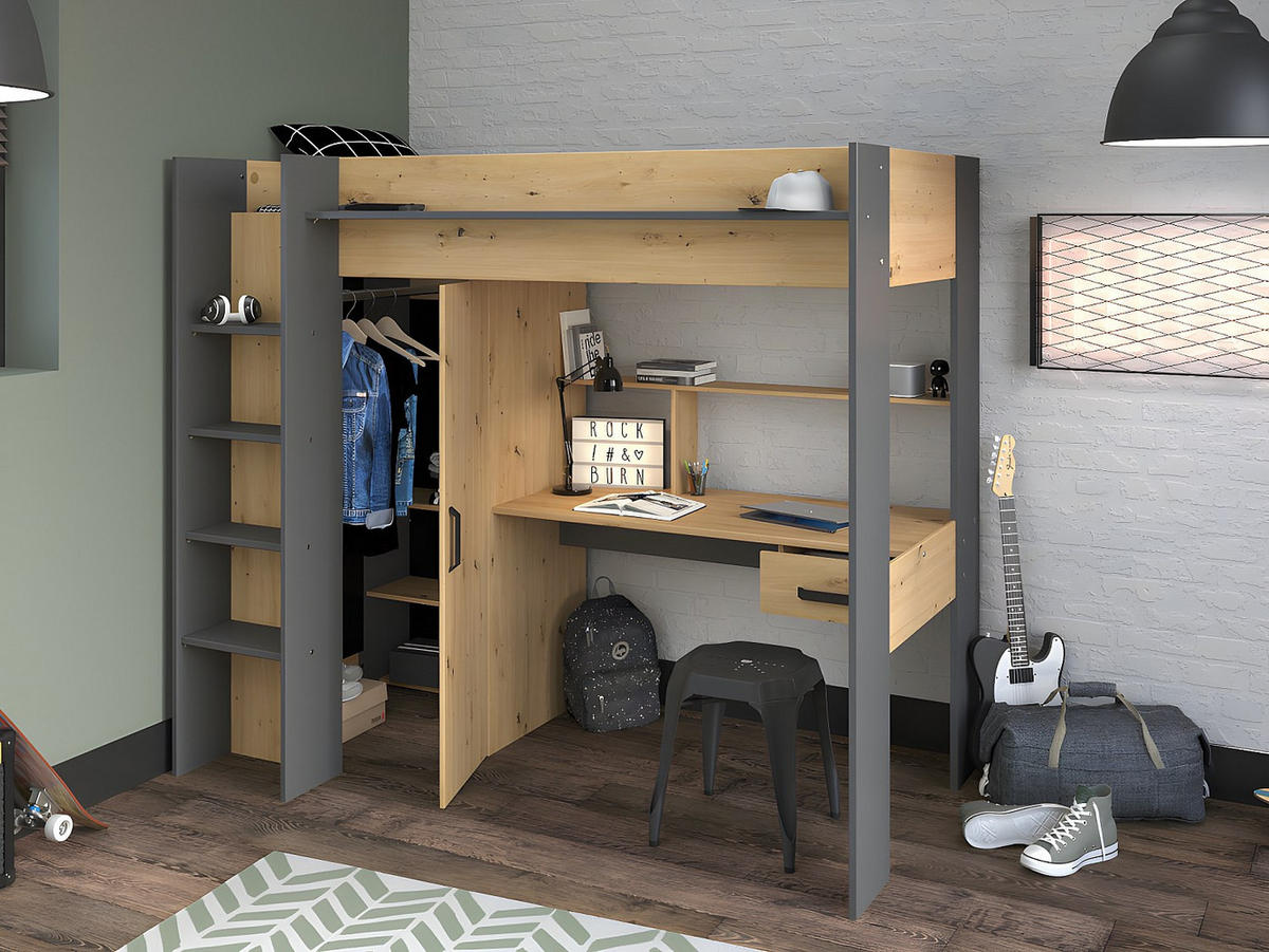 HOCHBETT - 1 -Sitzer - Holzspan - anthrazitgrau, naturfarben hell - AUCKLAND - Anthrazit, Holz (116.4/204.4cm) - Vente-Unique